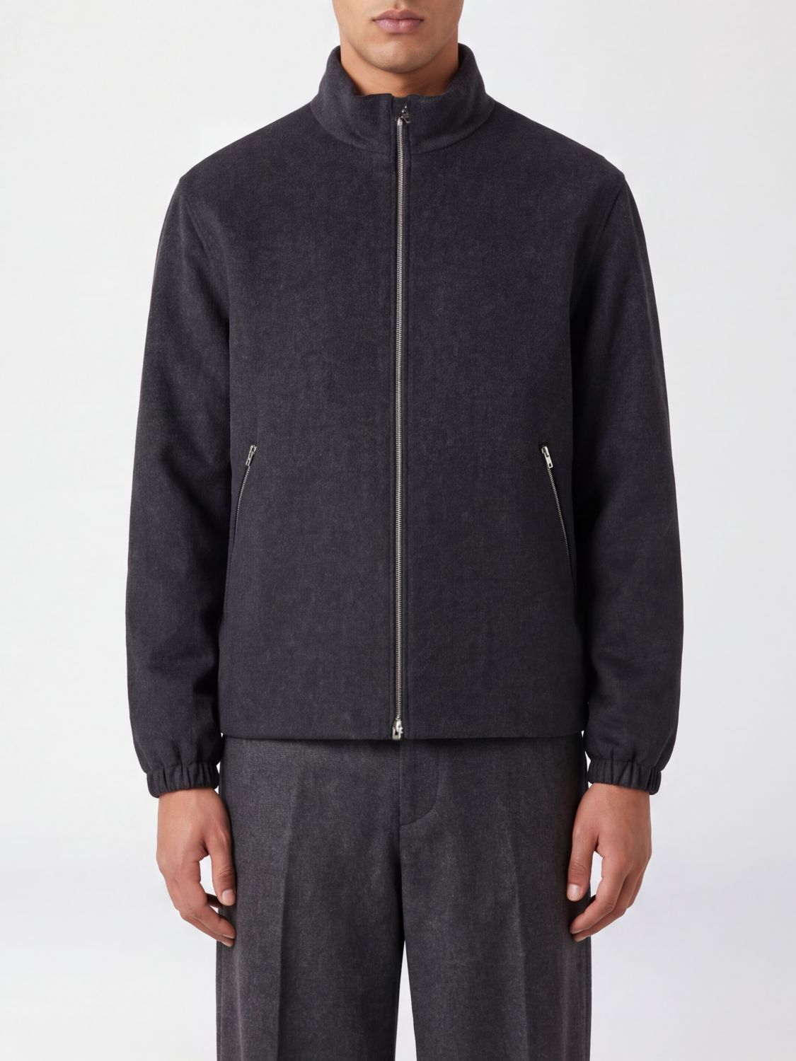 Jil Sander High-Neck Wool Bomber Jacket with Zip Closure