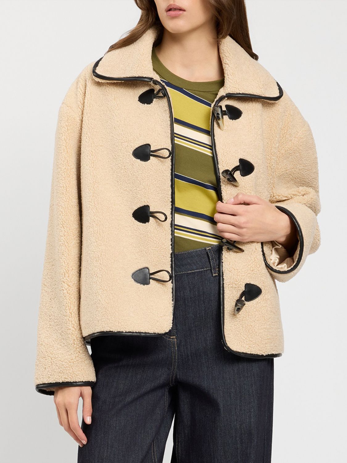 TWINSET U & B Short Faux Fur Coat with Toggle Closure by