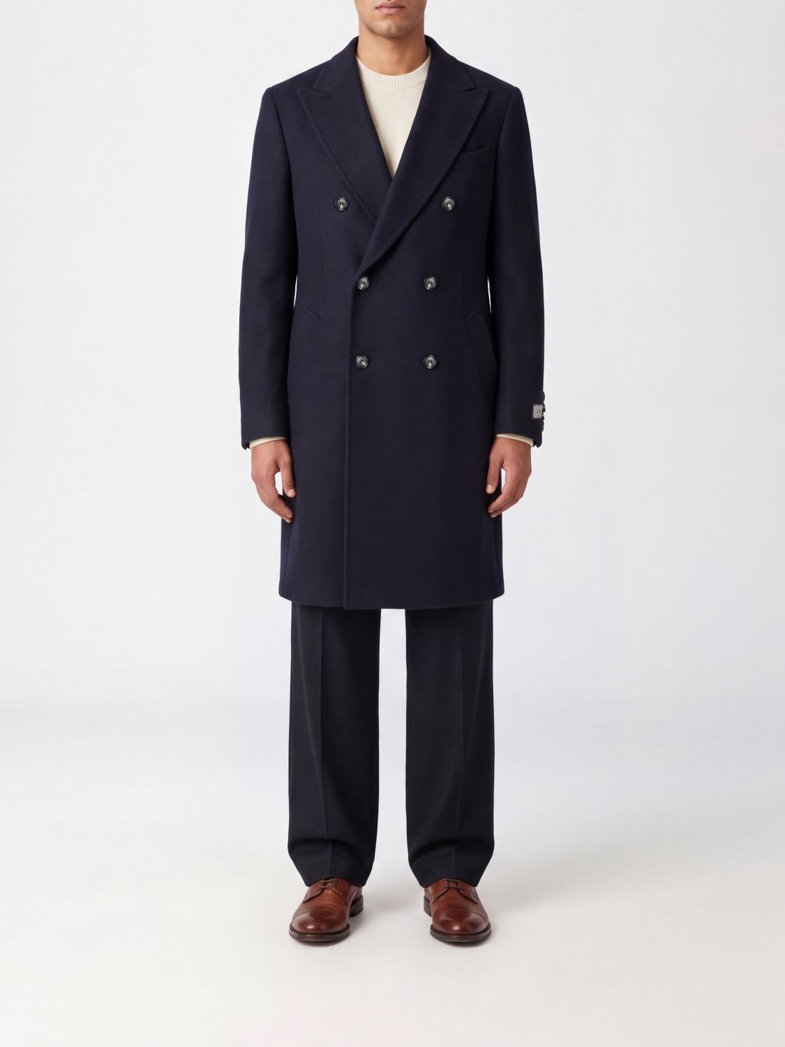 Canali Double-Breasted Long Coat in Wool and Cashmere Blend