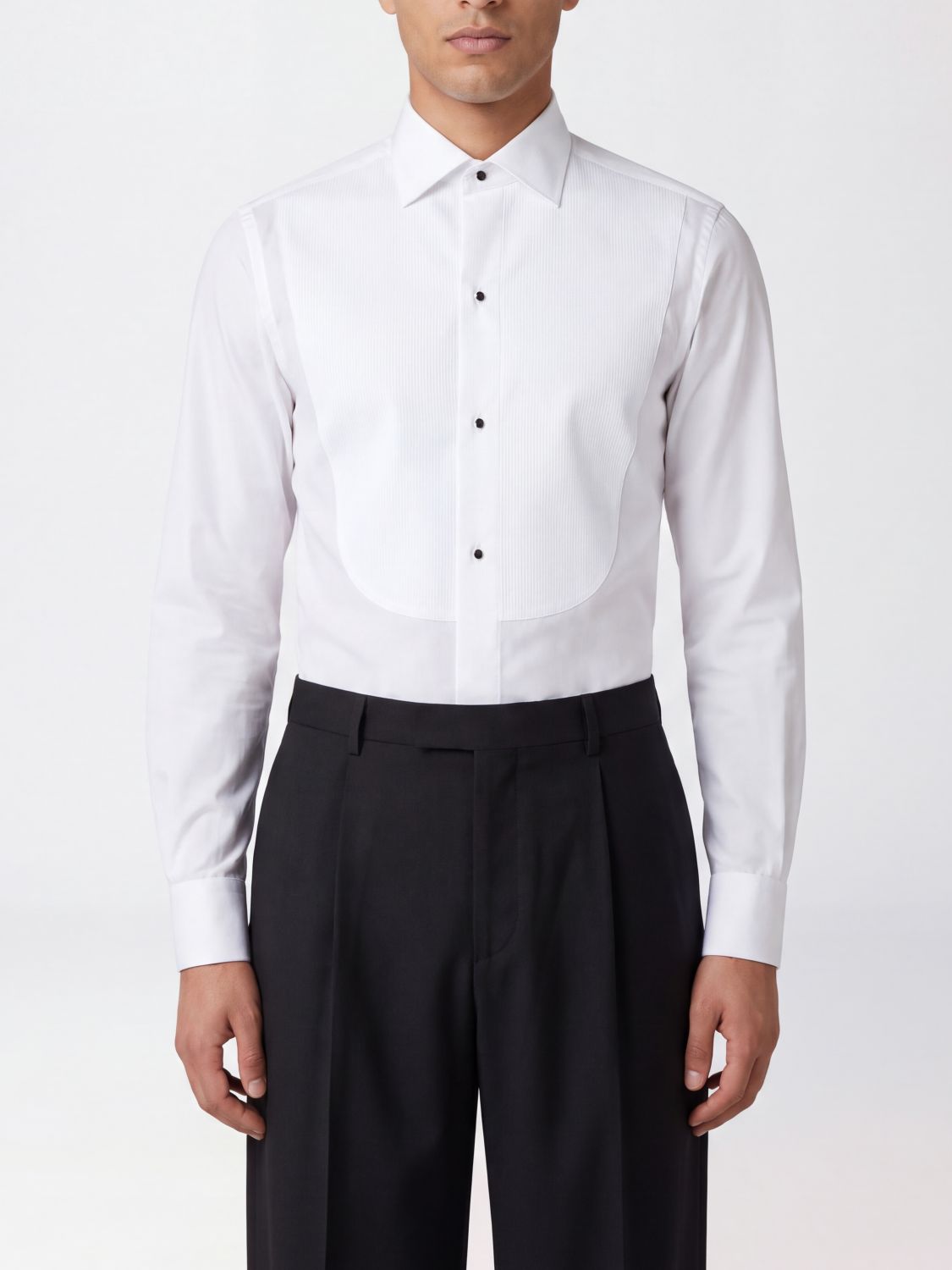 Canali Cotton Poplin Formal Shirt with Plastron