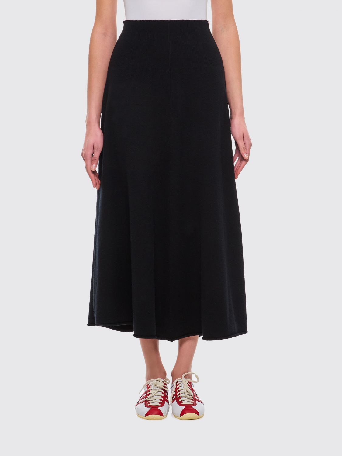 EXTREME CASHMERE Hoch taillierter Midi-Strickrock aus Wollmischung