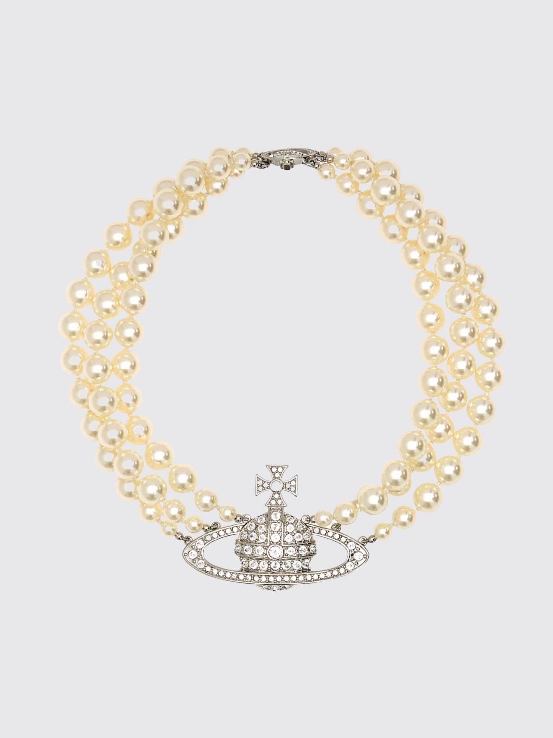 VIVIENNE WESTWOOD Multi-Strand Choker Necklace with Pearls, Crystals, and Orb Logo
