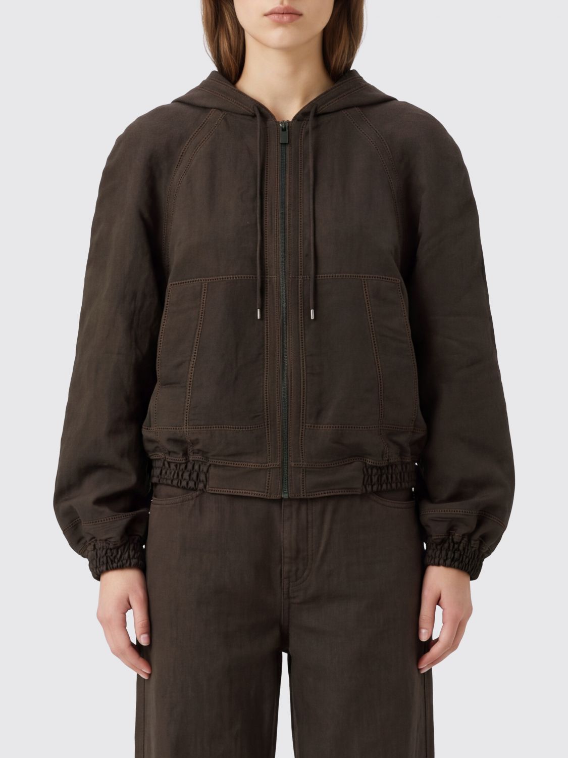 MAGDA BUTRYM Cropped Hooded Viscose Blend Bomber Jacket with Zip Closure MAGDA BUTRYM Cropped Hooded Viscose Blend Bomber Jacket with Zip Closure