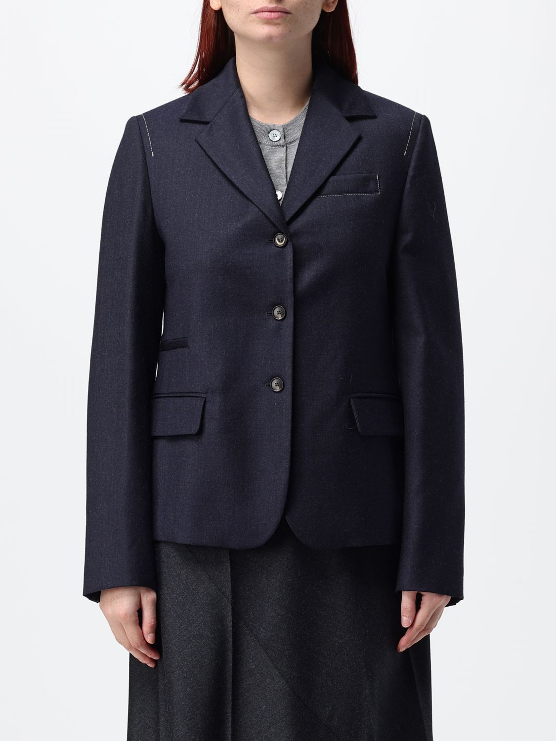 TELA Slim Fit Single-Breasted Wool Blend Blazer with Peak Lapels TELA Slim Fit Single-Breasted Wool Blend Blazer with Peak Lapels