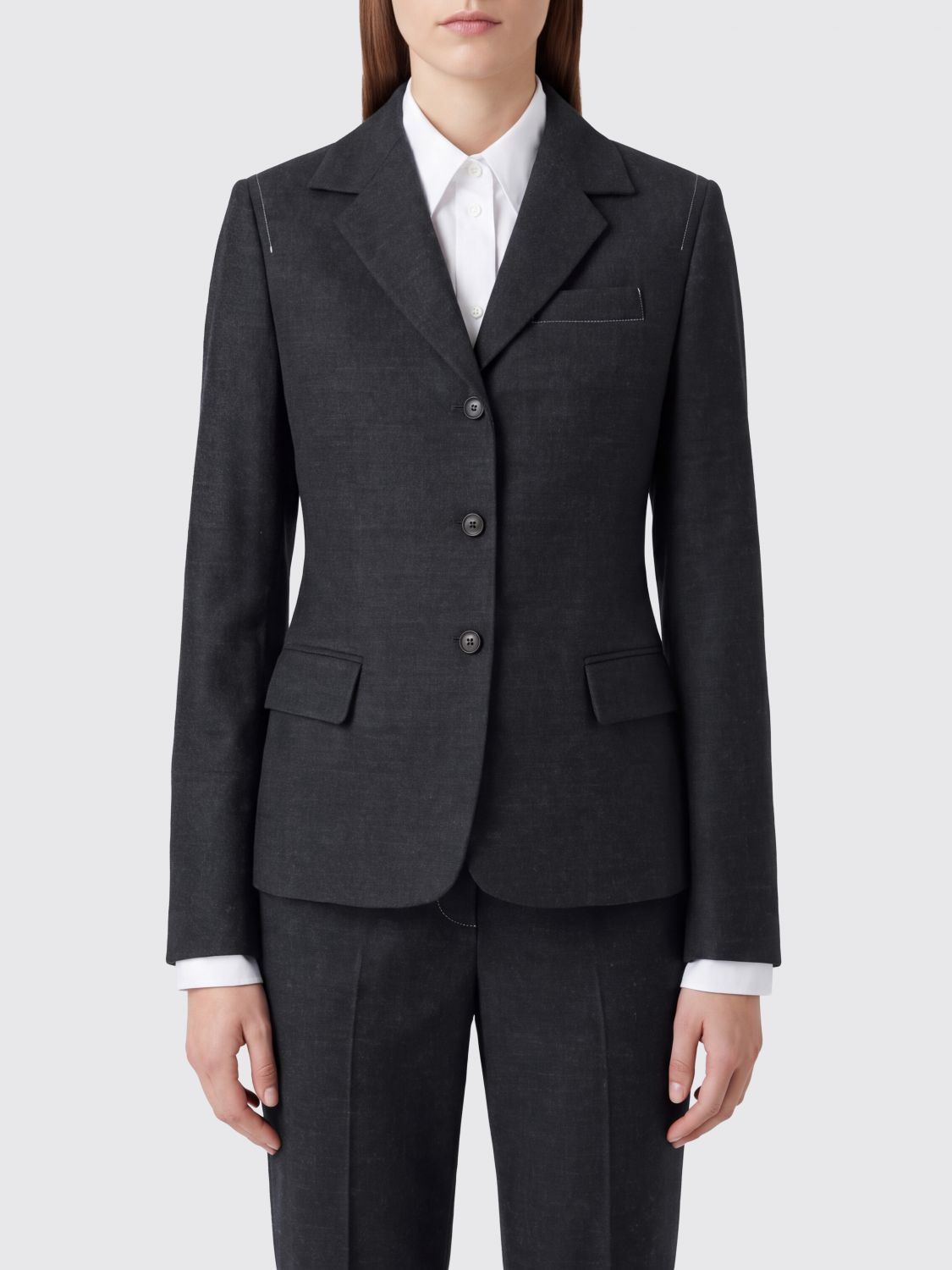 TELA Slim Fit Single-Breasted Wool Blend Blazer with Peak Lapels TELA Slim Fit Single-Breasted Wool Blend Blazer with Peak Lapels