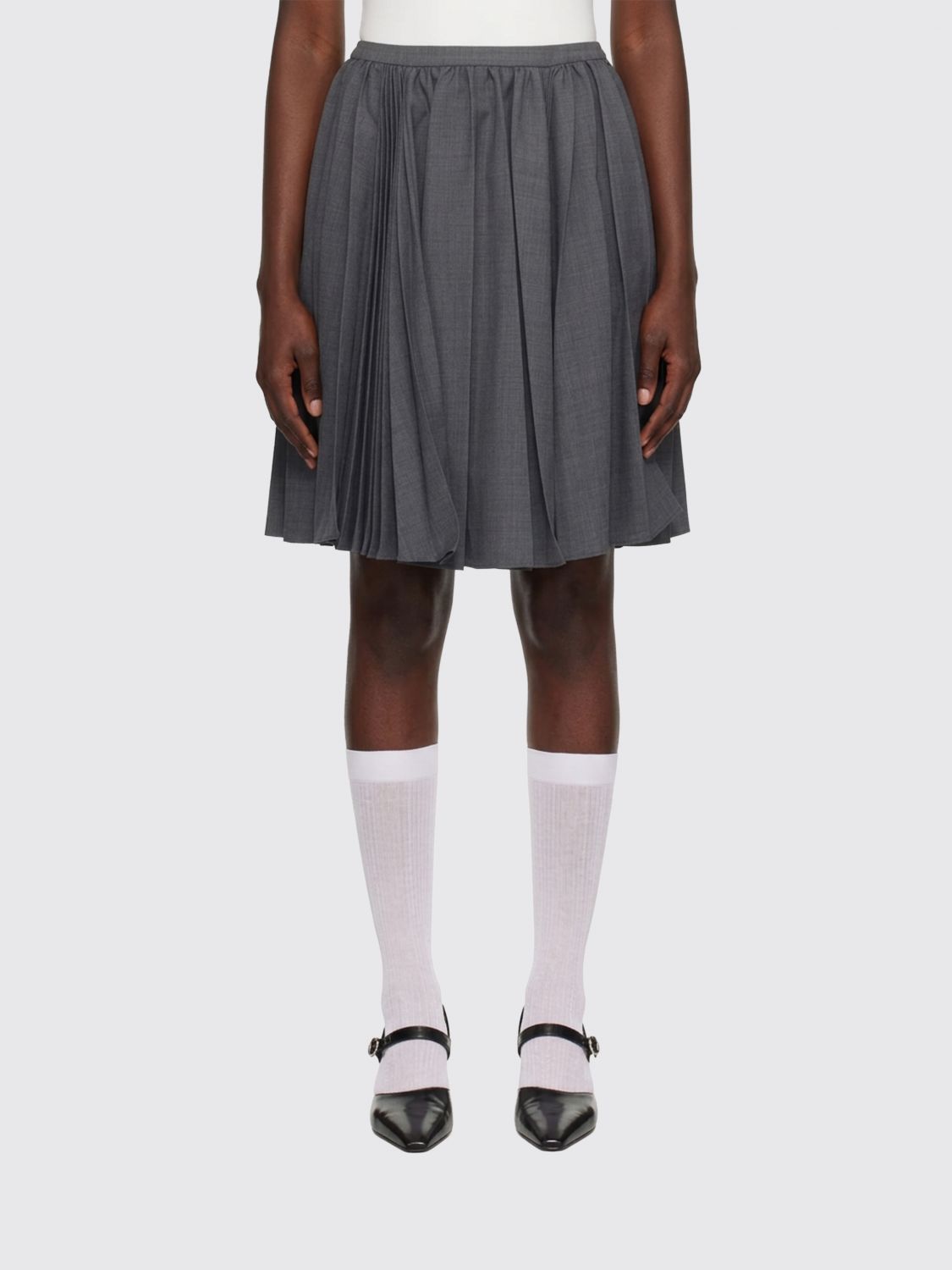 SHUSHU/TONG A-Line Midi Skirt in Wool Blend with Mid-Rise Waist