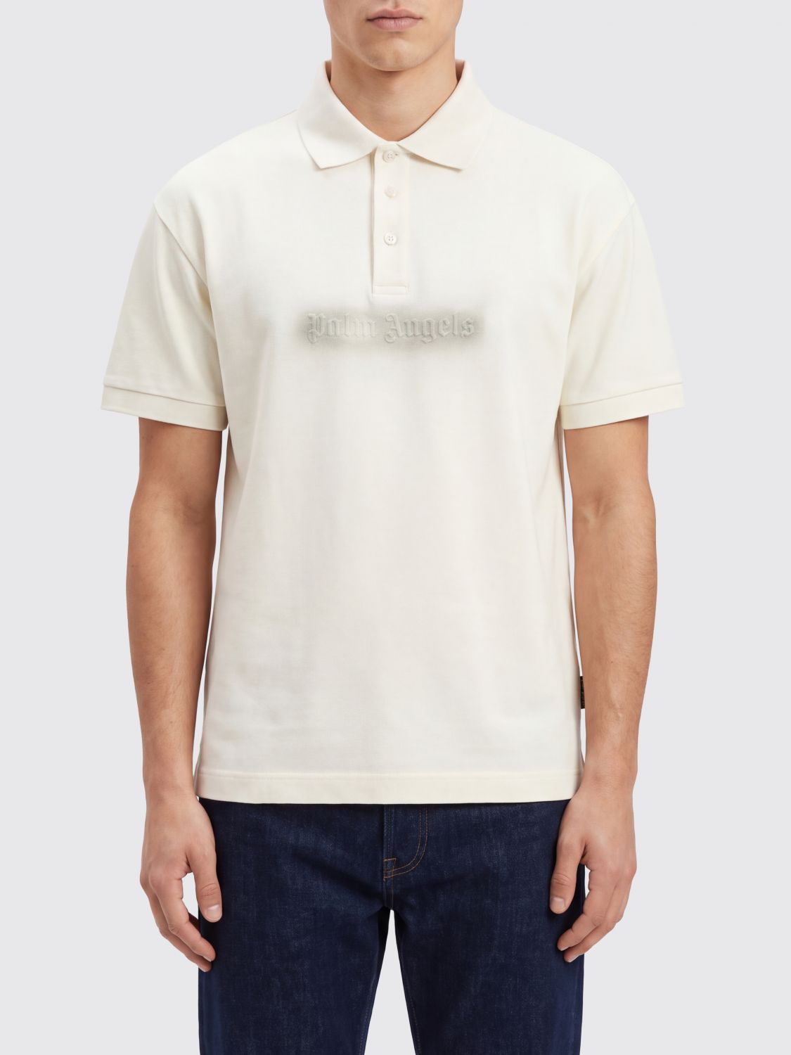 Palm Angels Cotton Polo Shirt with Ribbed Collar and Contrasting Logo