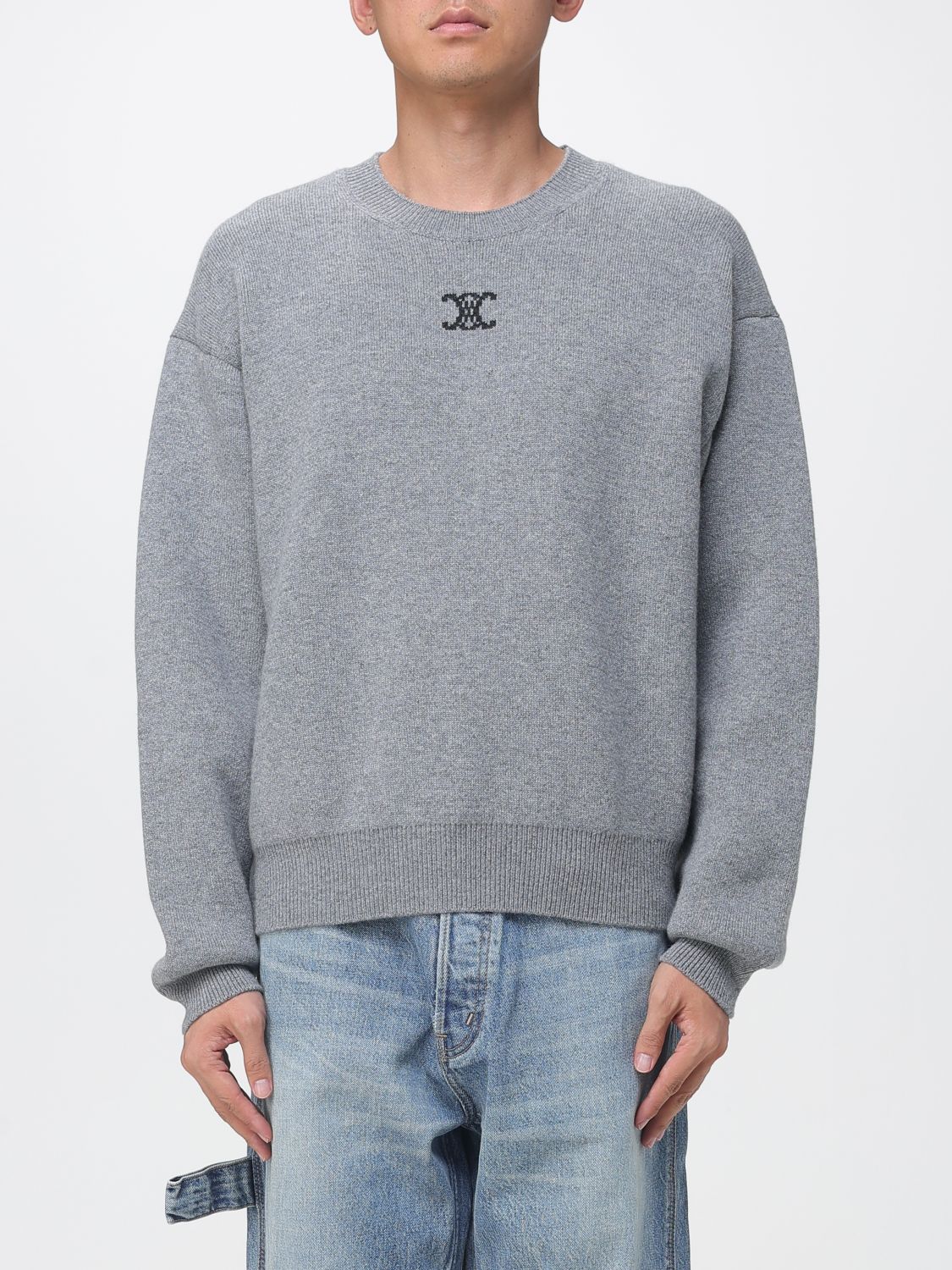 Celine Triomphe Logo Pure Cashmere Crewneck Jumper with Dropped Shoulders