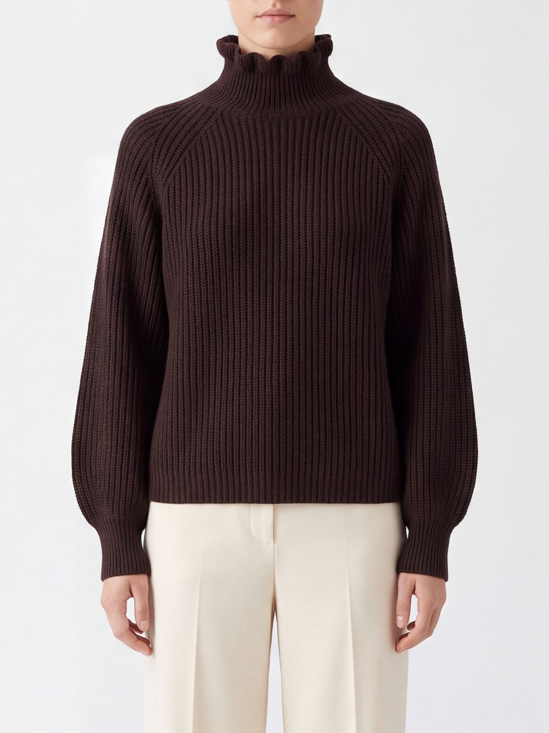 MAX MARA Wool and Cashmere Turtleneck Jumper with Balloon Sleeves