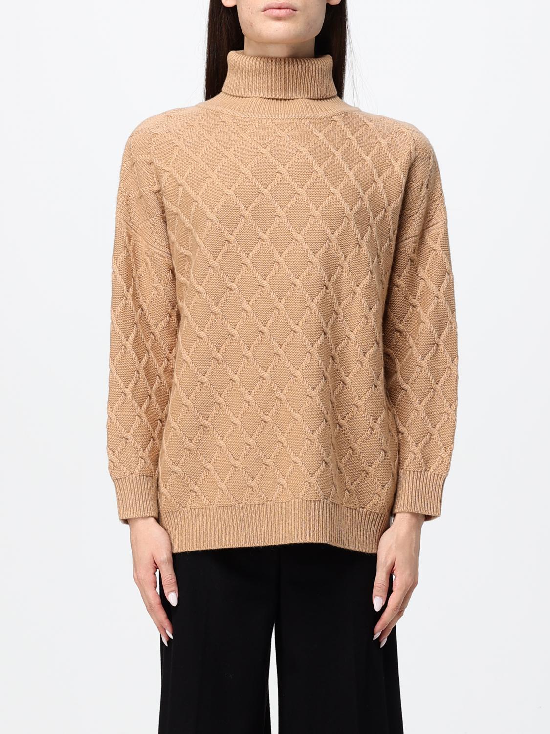 MAX MARA Dolcevita in lana e cashmere con spalle cadute e bordi a costine