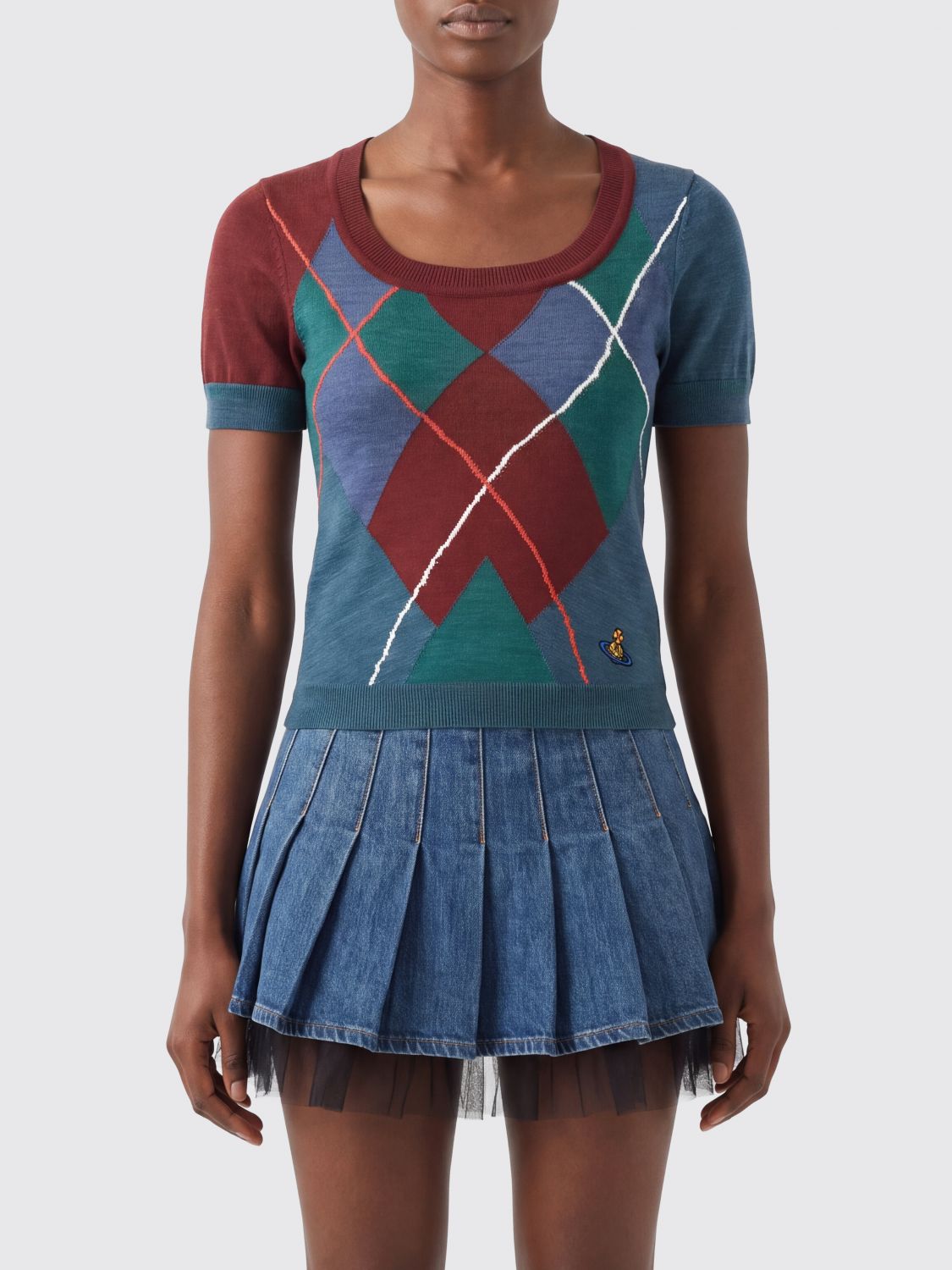 VIVIENNE WESTWOOD Argyle Wool Blend Knit Top with Square Neck