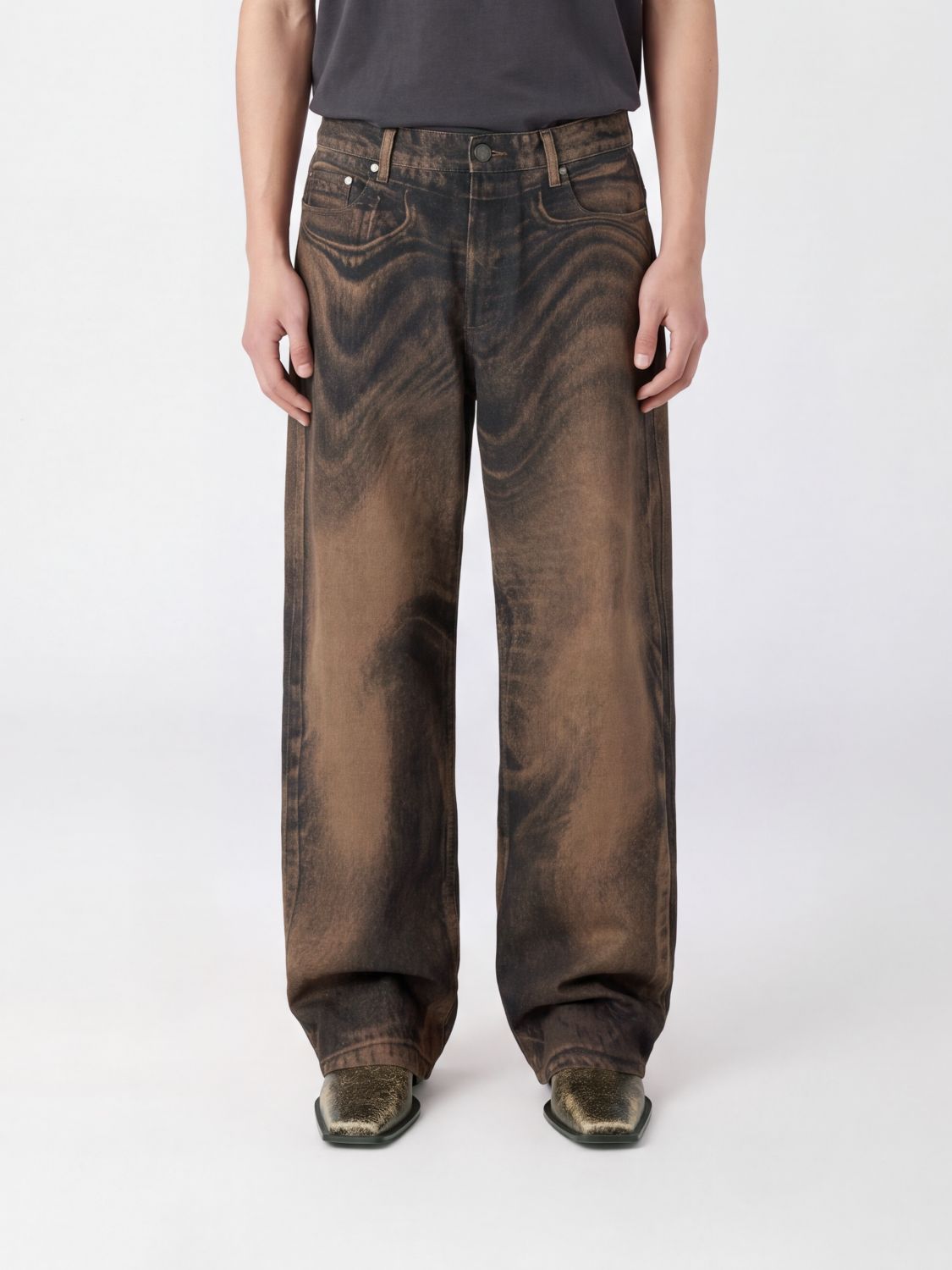CAMPER Wide-Leg Jeans in Distressed Denim with Bleached Effect CAMPER Wide-Leg Jeans in Distressed Denim with Bleached Effect