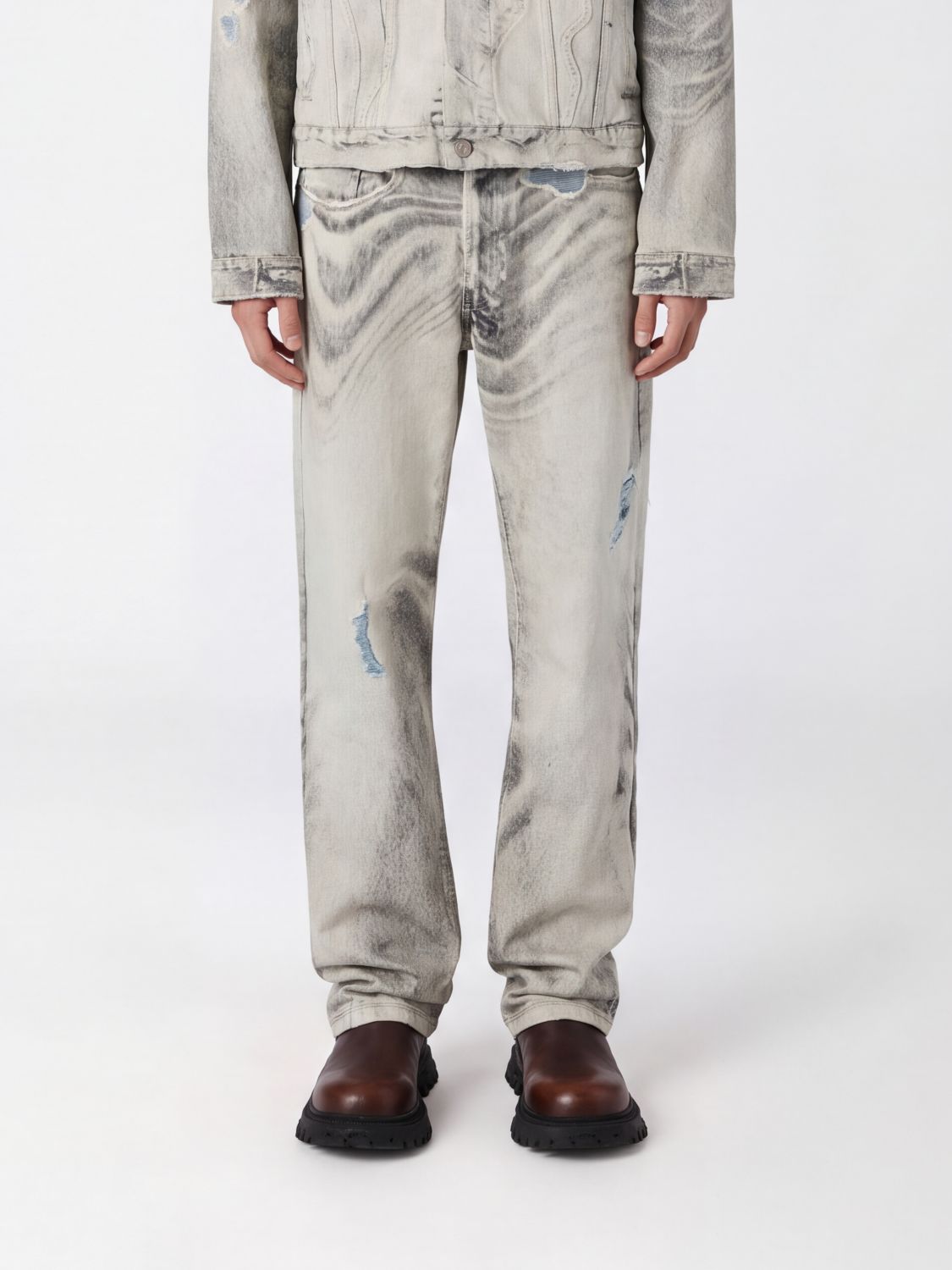 CAMPER Straight Jeans in Distressed Denim with Bleached Wash CAMPER Straight Jeans in Distressed Denim with Bleached Wash