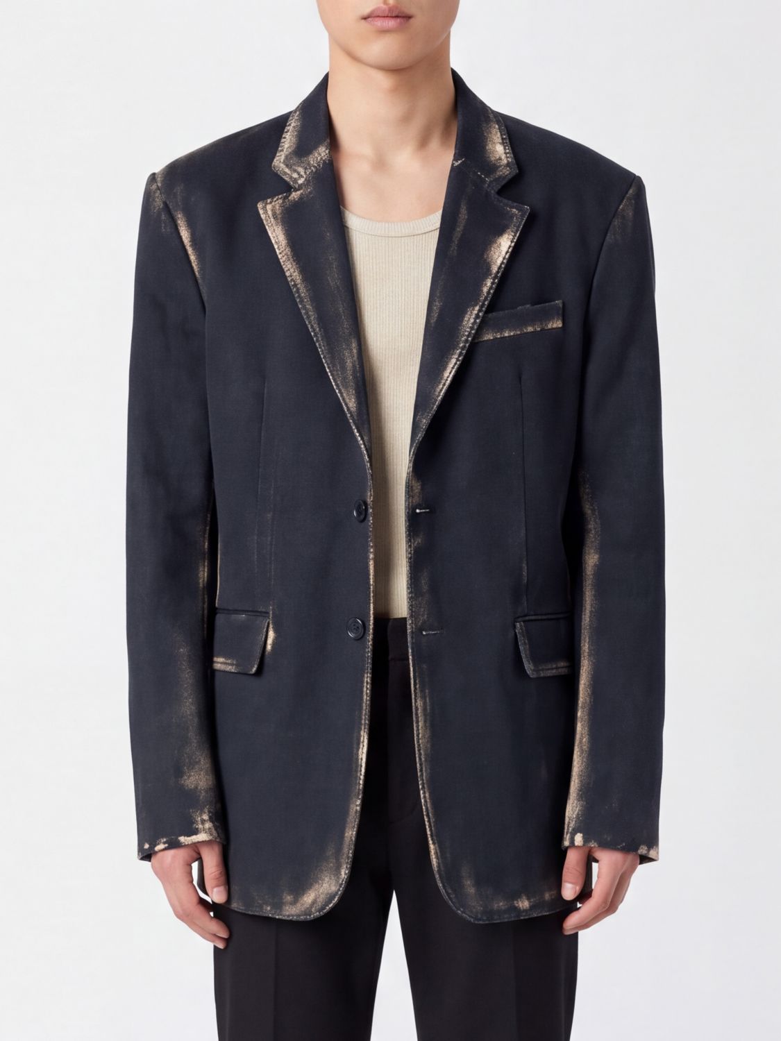 CAMPER Single-Breasted Distressed Denim Blazer with lapels and a back vent CAMPER Single-Breasted Distressed Denim Blazer with lapels and a back vent