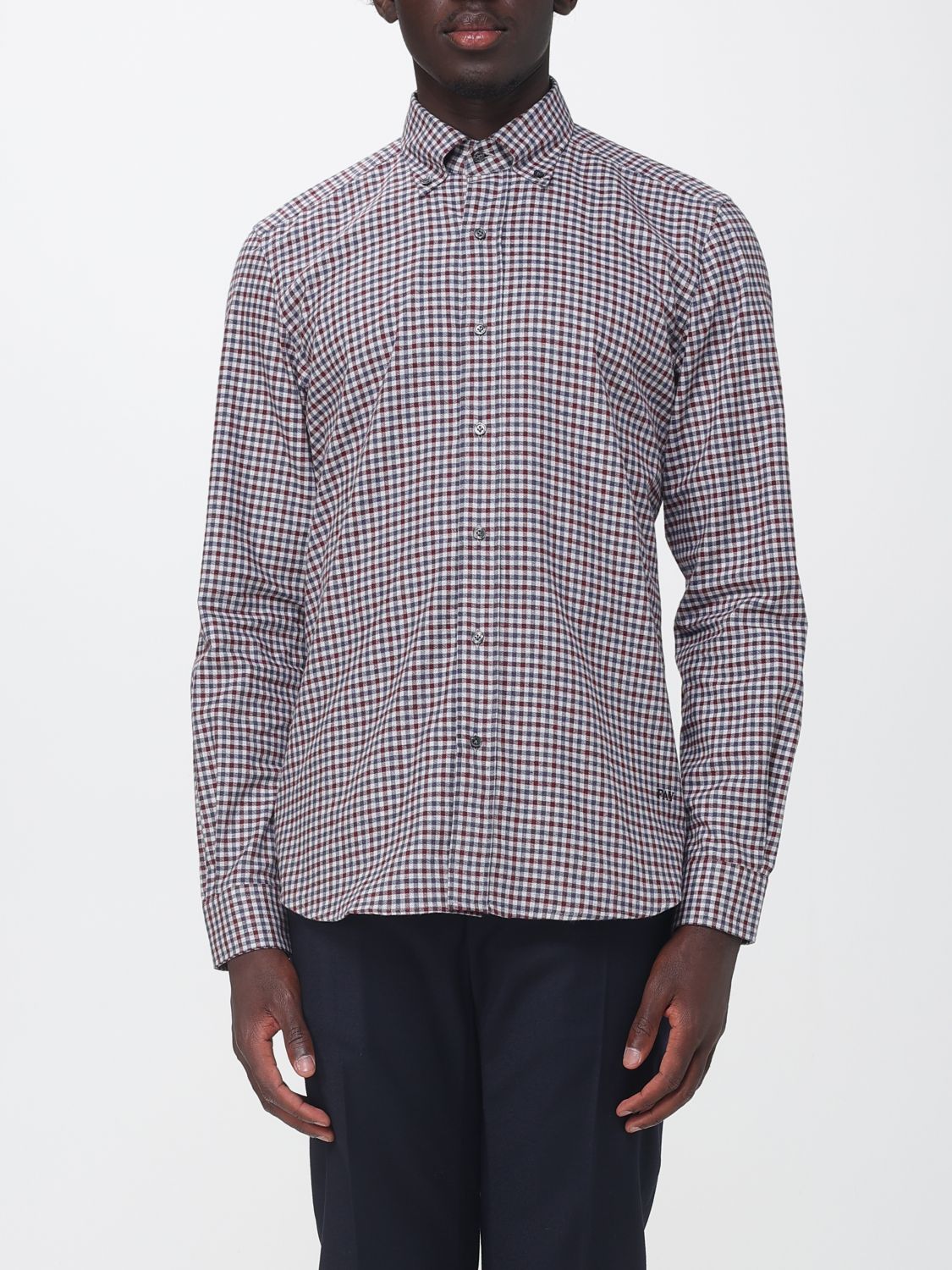 Fay Long-Sleeved Check Cotton Shirt with Button-Down Collar