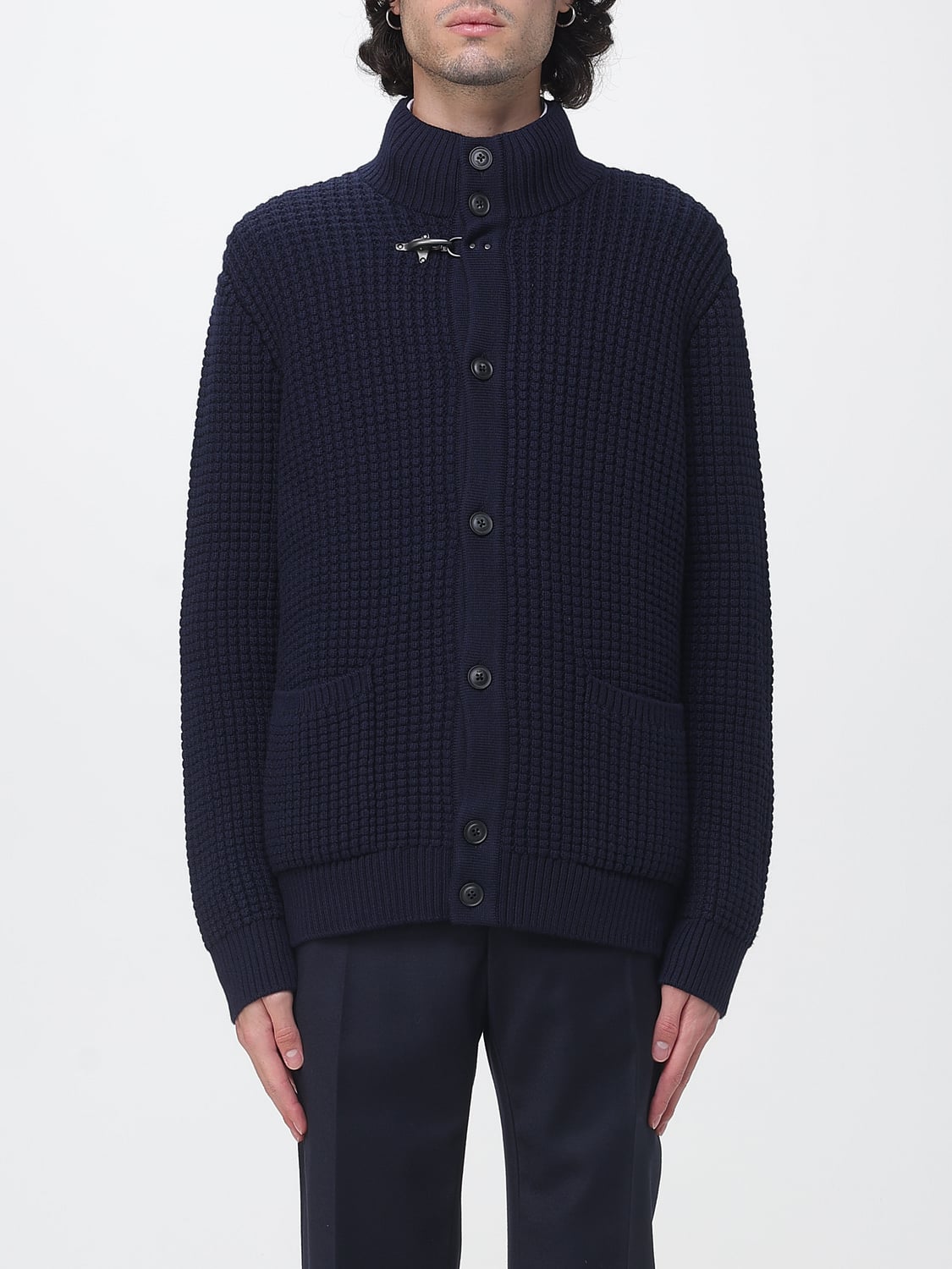 Fay Wool Turtleneck Cardigan with Toggle Fastening and Patch Pockets