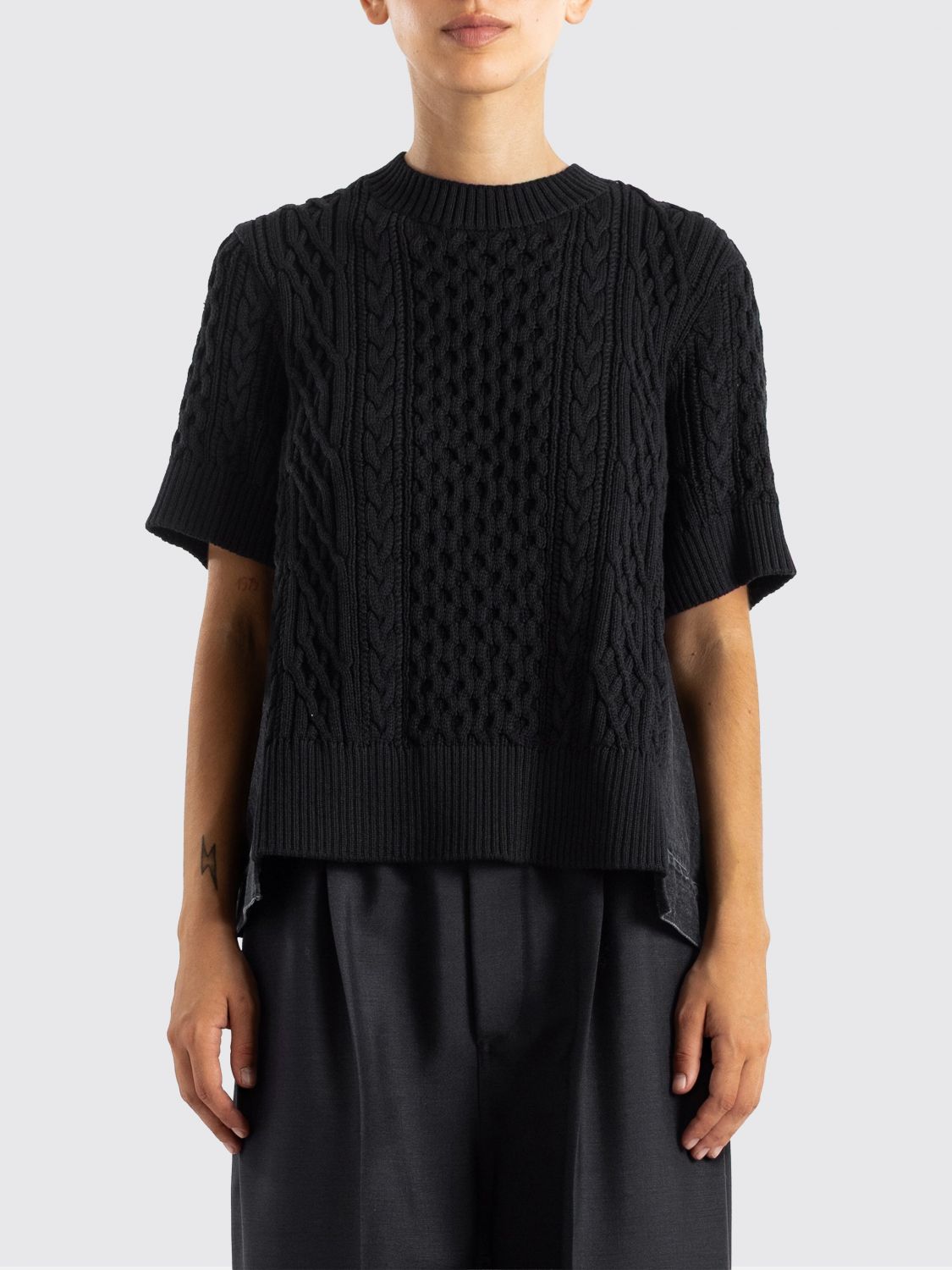 Sacai Denim-panel Sweater In Black