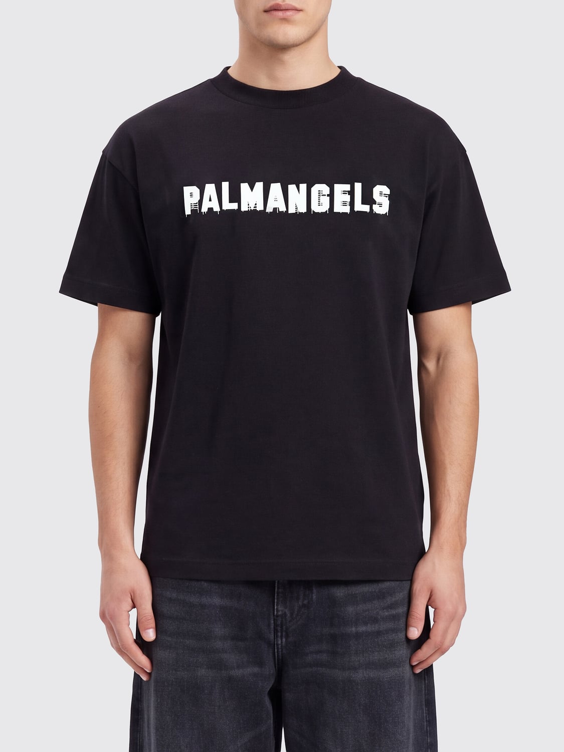 PALM ANGELS Short-Sleeved Cotton T-shirt with Contrast Logo on the Neck