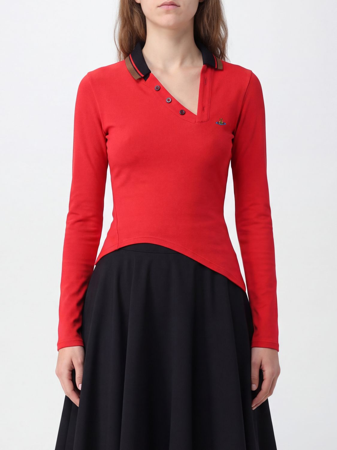 VIVIENNE WESTWOOD Asymmetrical Long-Sleeved Cotton Polo with Orb Logo