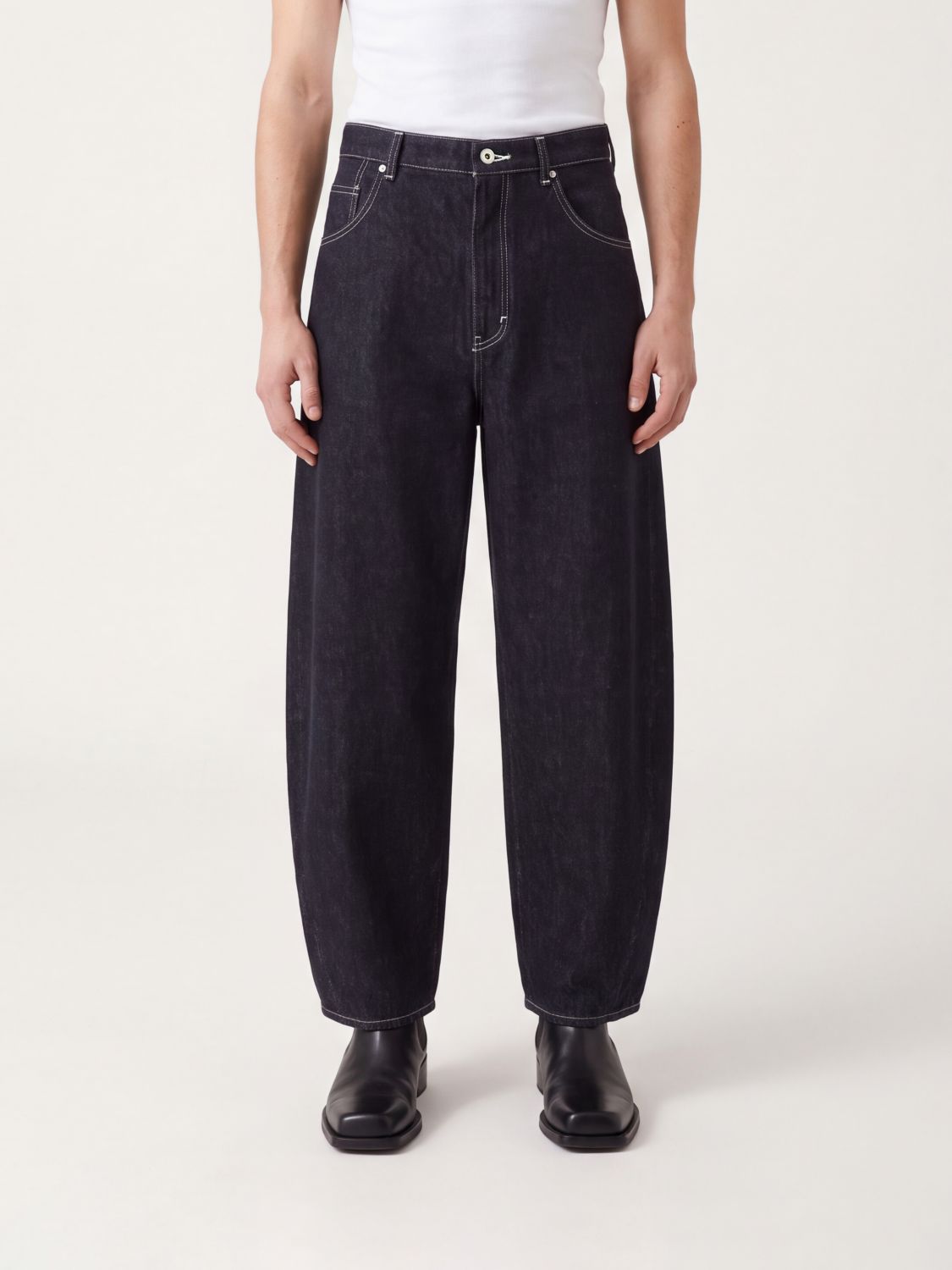 COMME DES GARÇONS Mid-Rise Wide-Leg Baggy Jeans in Blue Cotton Denim COMME DES GARÇONS Mid-Rise Wide-Leg Baggy Jeans in Blue Cotton Denim