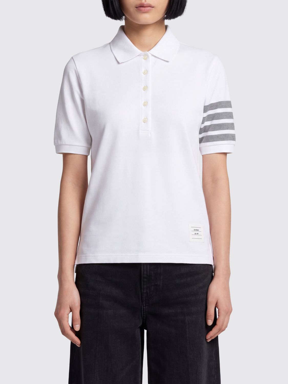 Thom Browne Short-Sleeved Cotton Polo Shirt with 4-Bar Detail