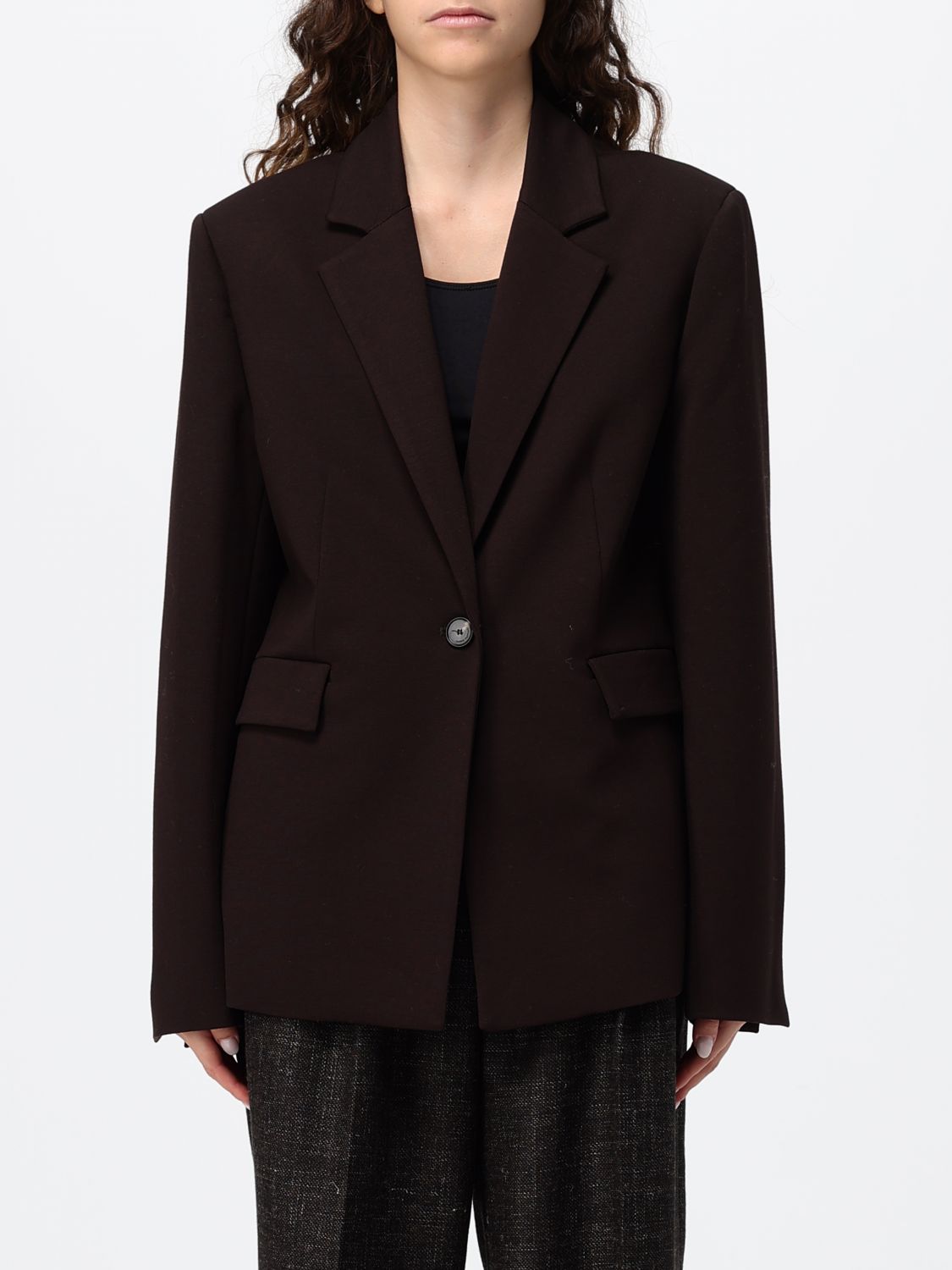LIVIANA CONTI Cropped Single-Breasted Viscose Blazer with One-Button Closure