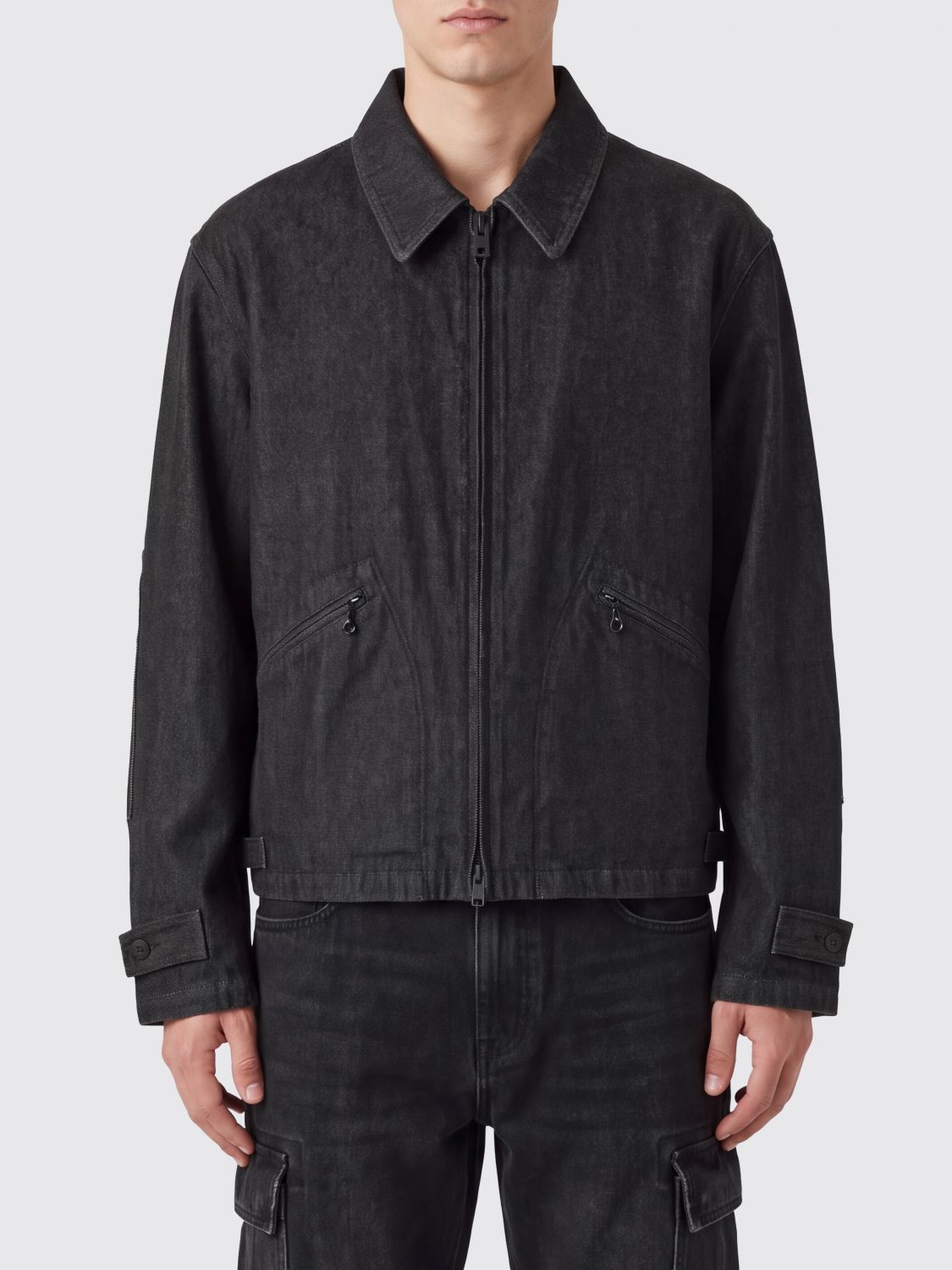 Y-3 Black Cotton Denim Shirt Jacket with Zip Closure and Pockets
