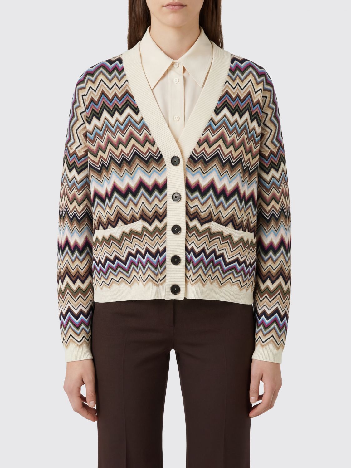 Missoni Multicolour Zig Zag Wool Blend Cardigan