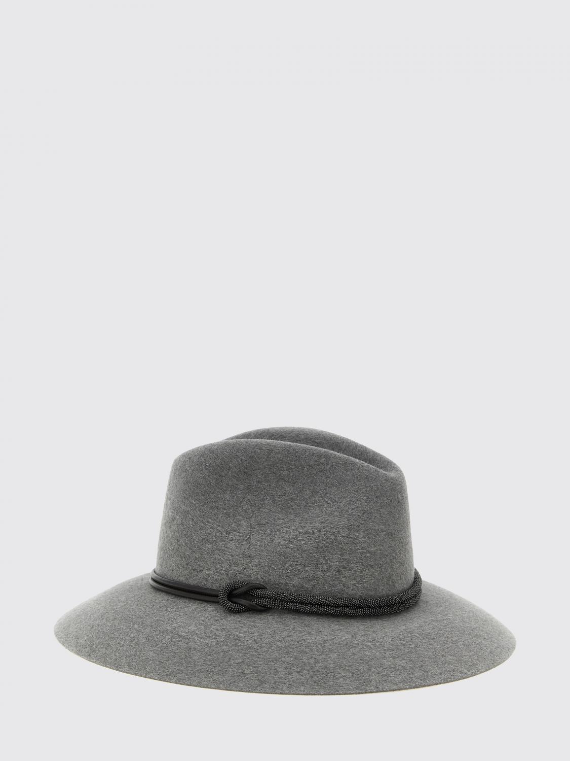Brunello Cucinelli Wide-Brimmed Wool Felt Hat with Monili