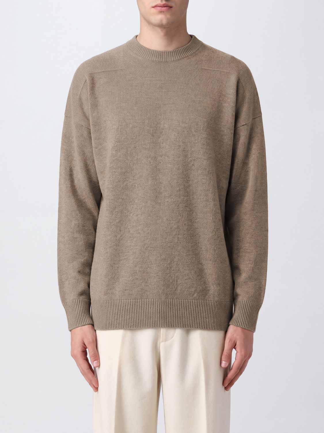 Jil Sander Beige Wool-Blend Crewneck Jumper with Long Sleeves and Ribbed Trims