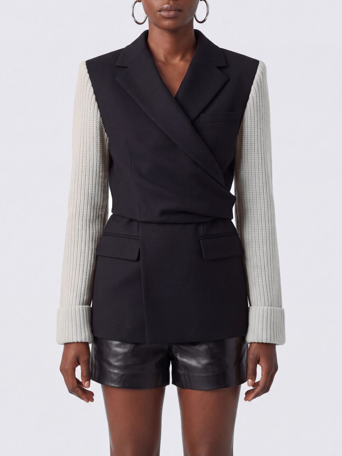 DRIES VAN NOTEN Wool Robe-Style Cropped Blazer with Peak Lapels