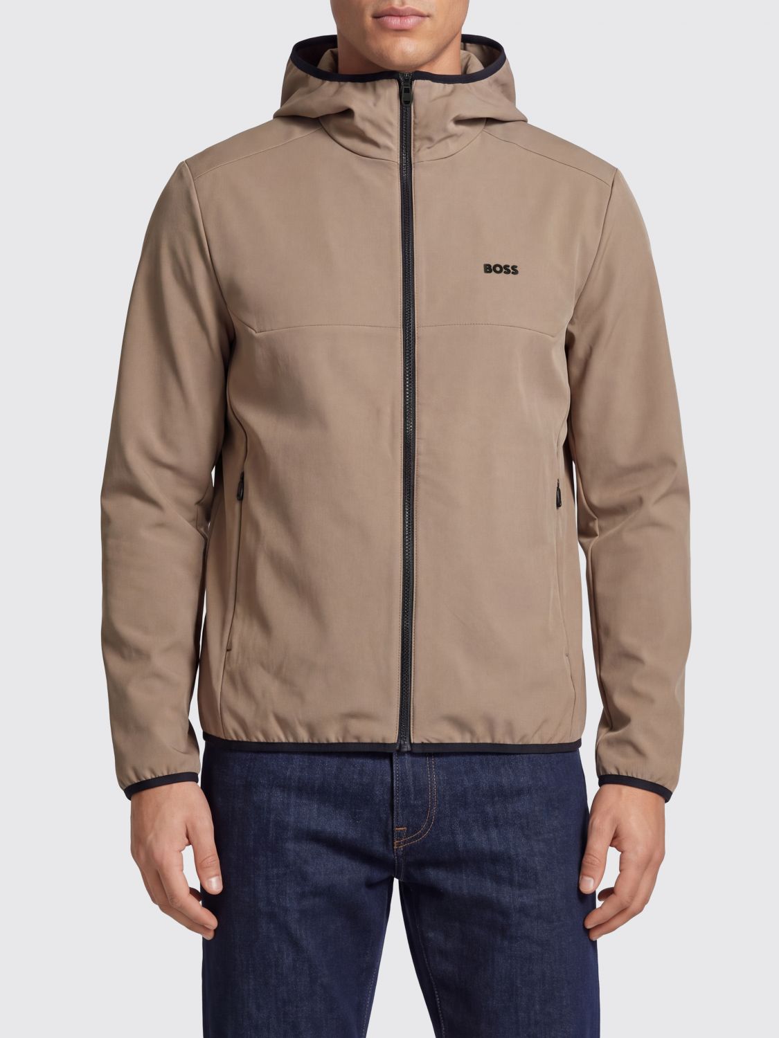 Boss Lightweight Stretch Technical Fabric Hooded Jacket with Embroidered Logo