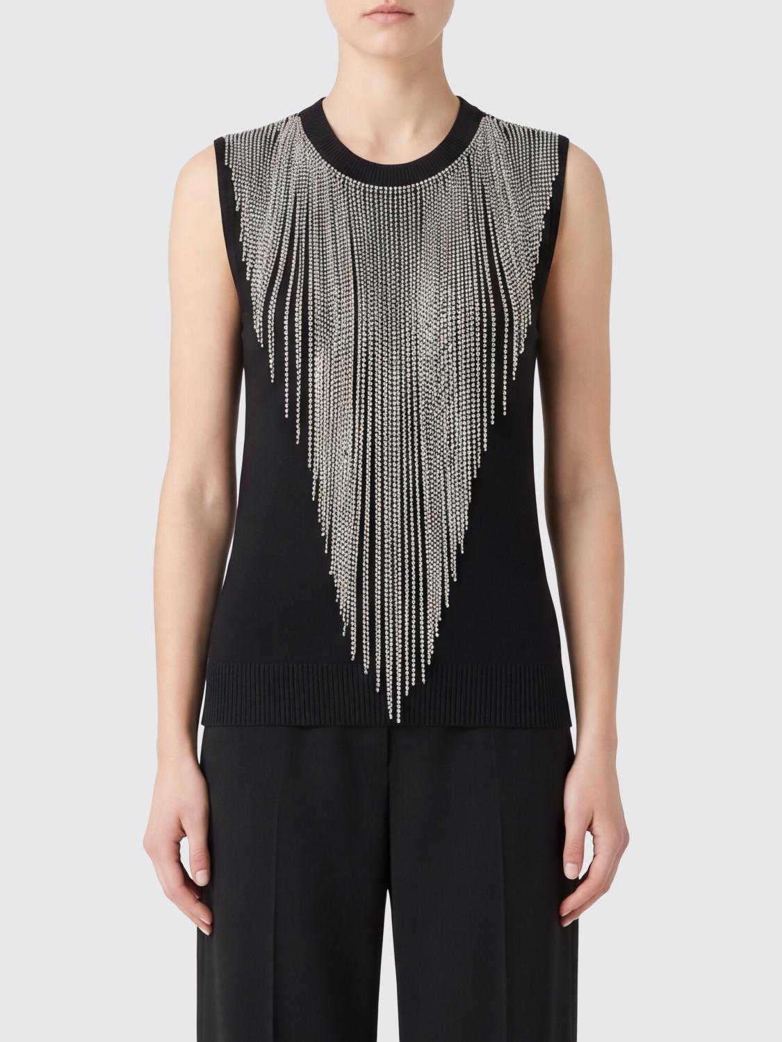 Sportmax Sleeveless Virgin Wool Evening Top with Jewelled Fringes