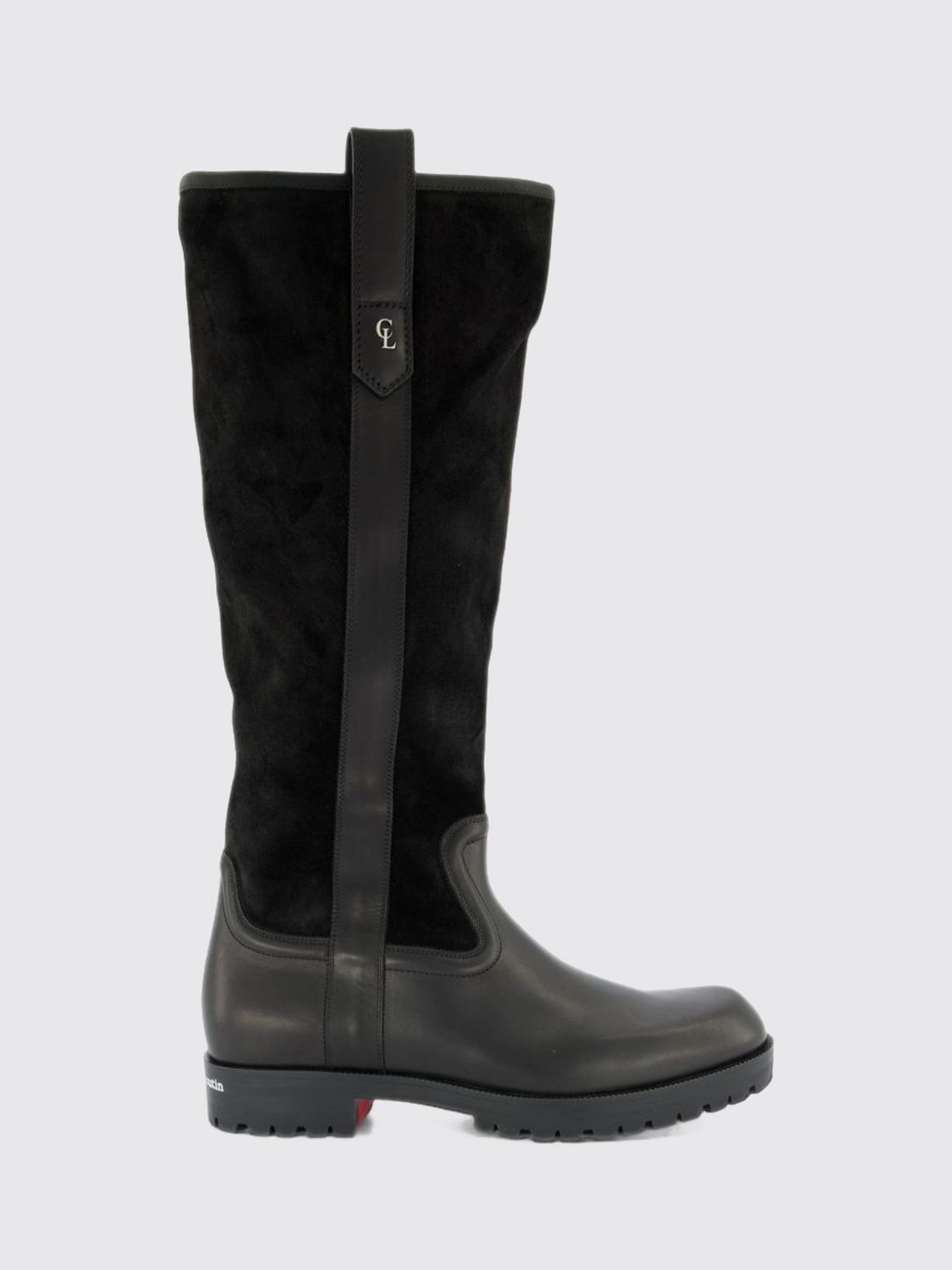 CHRISTIAN LOUBOUTIN Slouch Calf Leather Biker Boots with Lug Sole