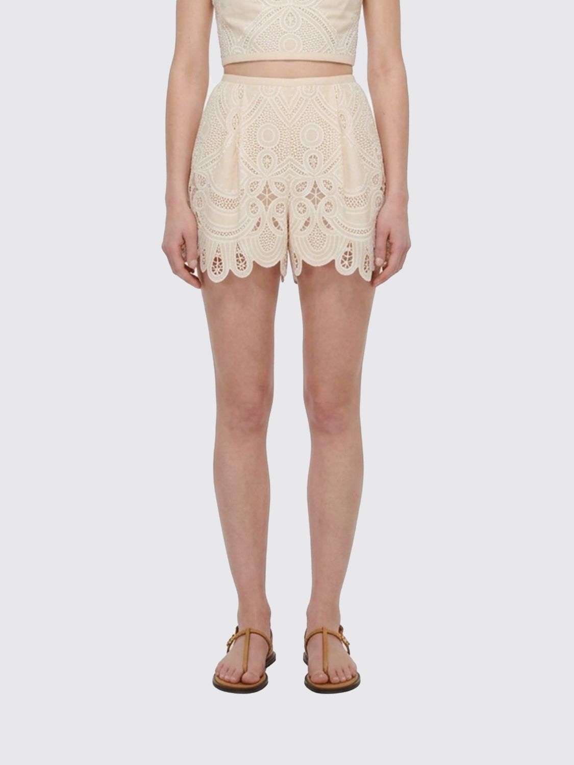 ELIE SAAB High-Waisted Pleated Macramé Lace Shorts