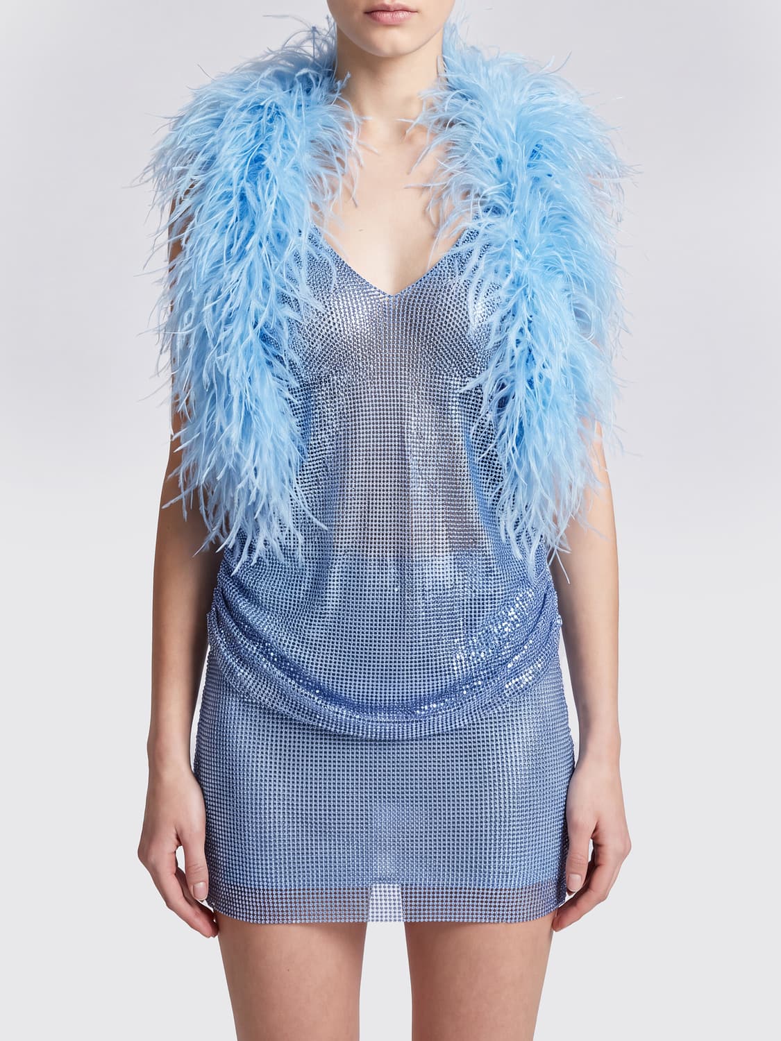 GIUSEPPE DI MORABITO Draped Evening Top with Ostrich Feathers and Rhinestones GIUSEPPE DI MORABITO Draped Evening Top with Ostrich Feathers and Rhinestones
