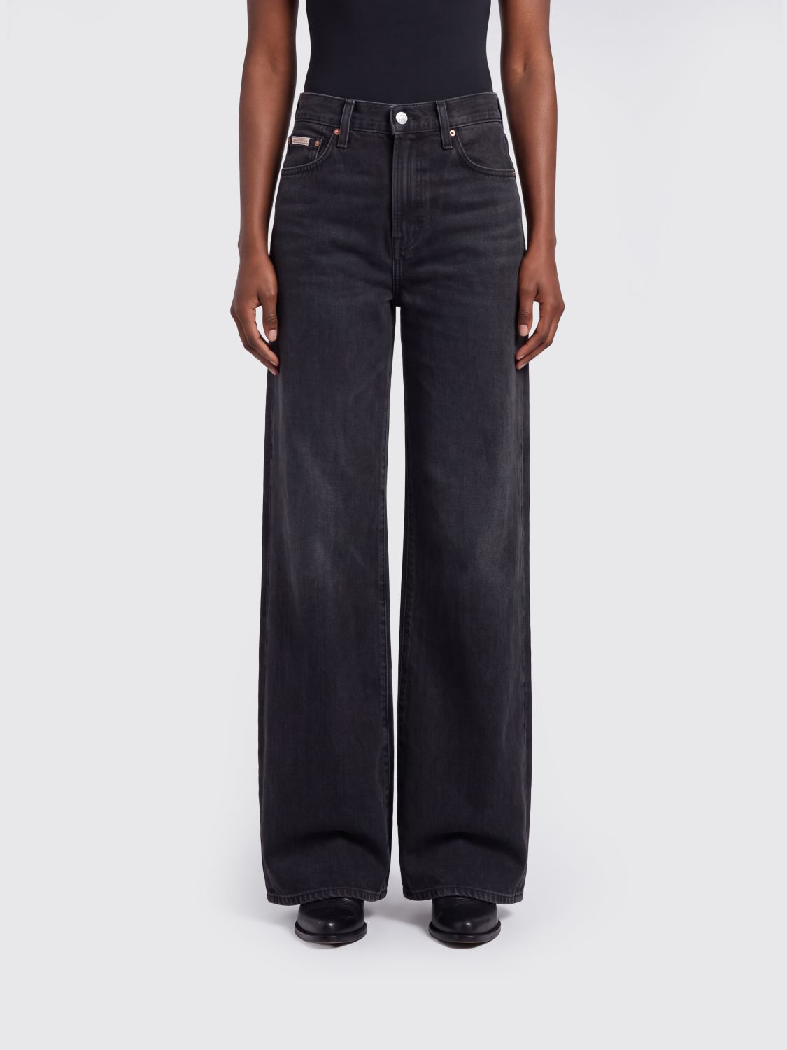 CALVIN KLEIN Jeans wide leg a vita alta in denim di cotone con design a cinque tasche
