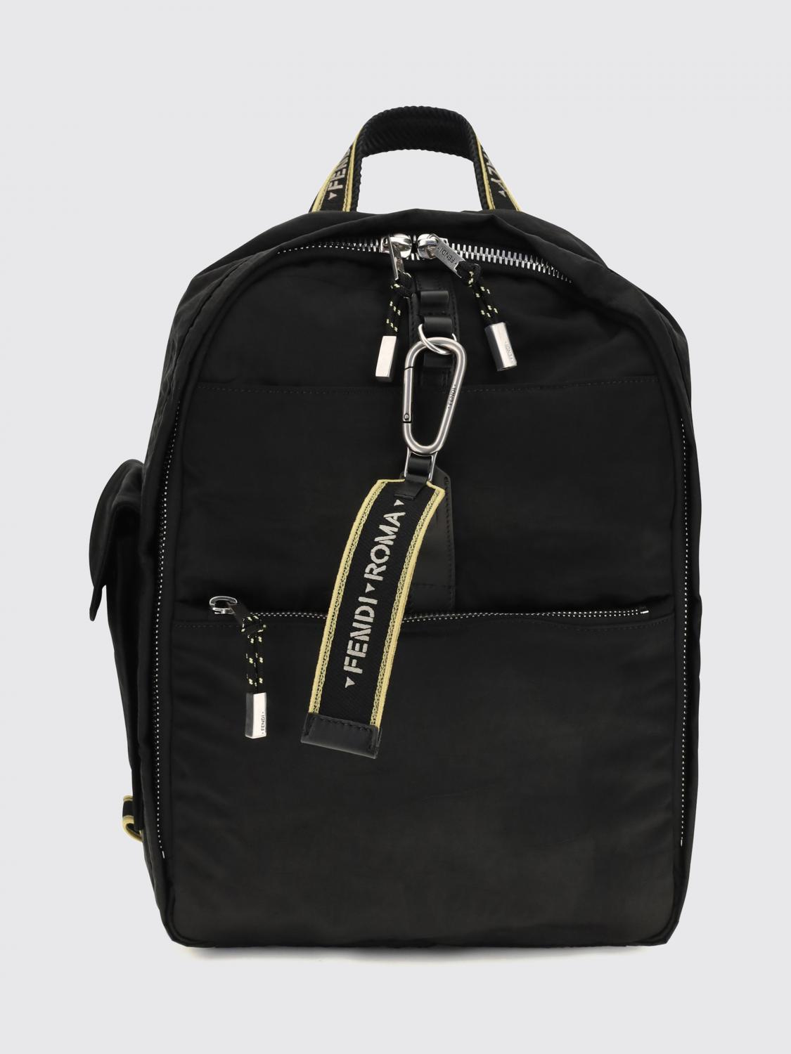 FENDI Climb Nylon Backpack with Adjustable Shoulder Straps and Logo Top Handle