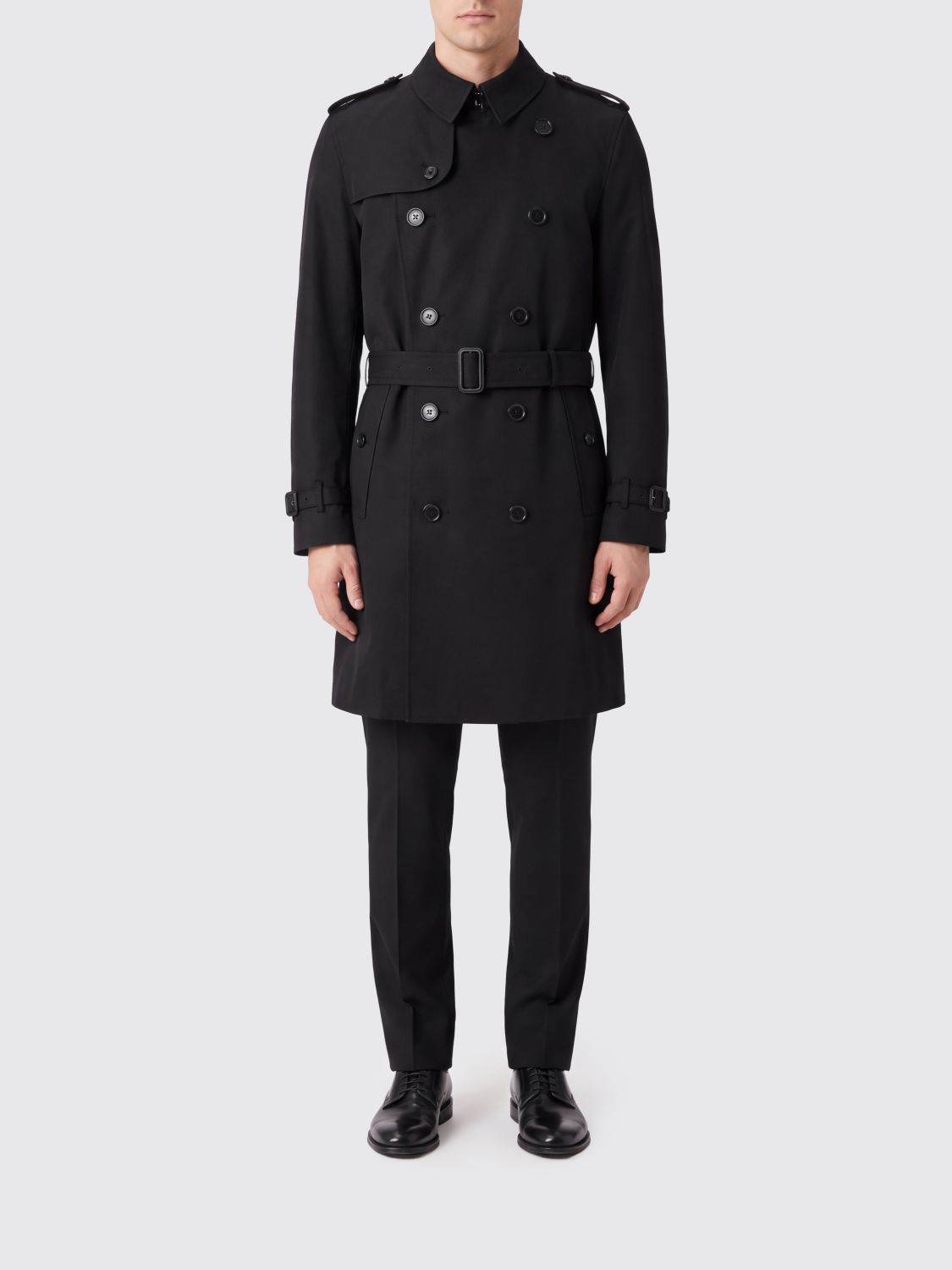 BURBERRY Double-Breasted Knee-Length Cotton Trench Coat with Belt