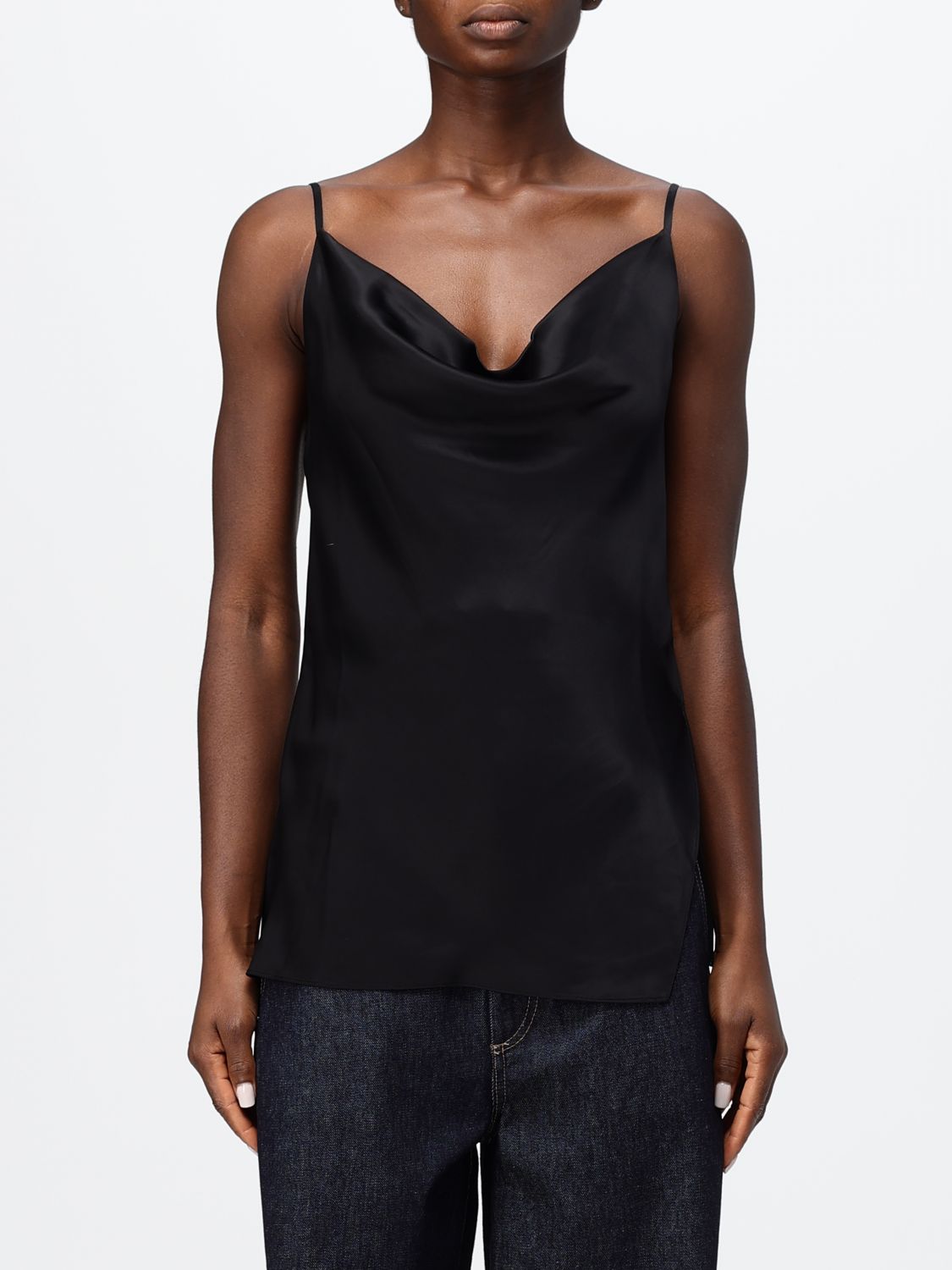 ACNE STUDIOS Satin Evening Top with Draped Neckline and Thin Straps