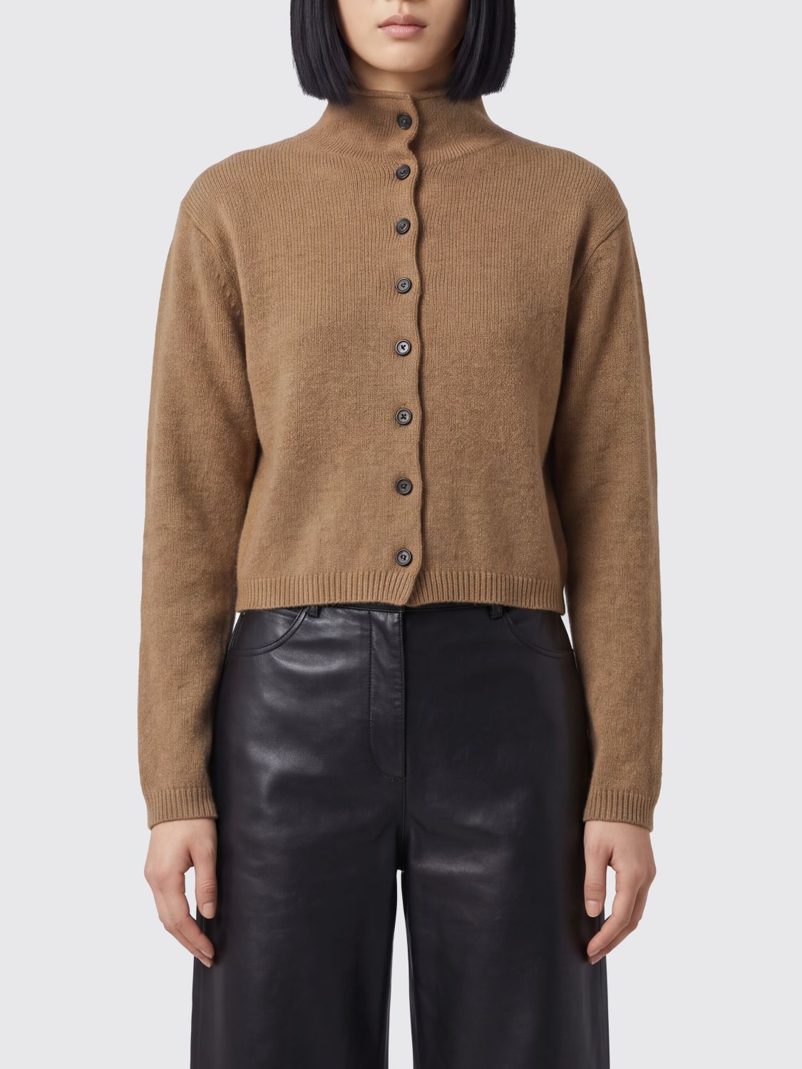 Khaite Turtleneck Cardigan in Wool and Cashmere with Dropped Shoulders