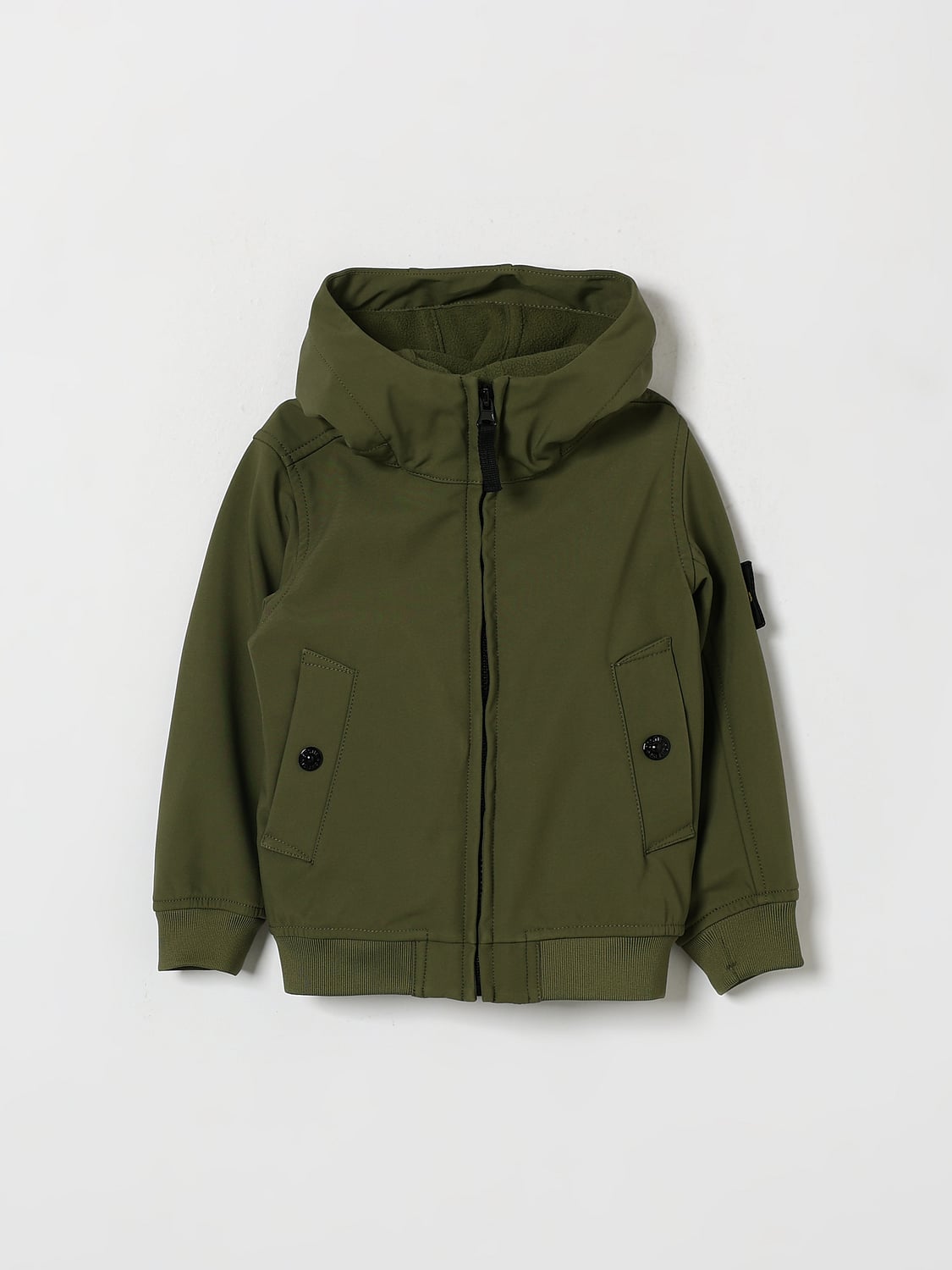 STONE ISLAND JUNIOR Boys' Softshell Hooded Lightweight Jacket with Logo Patch