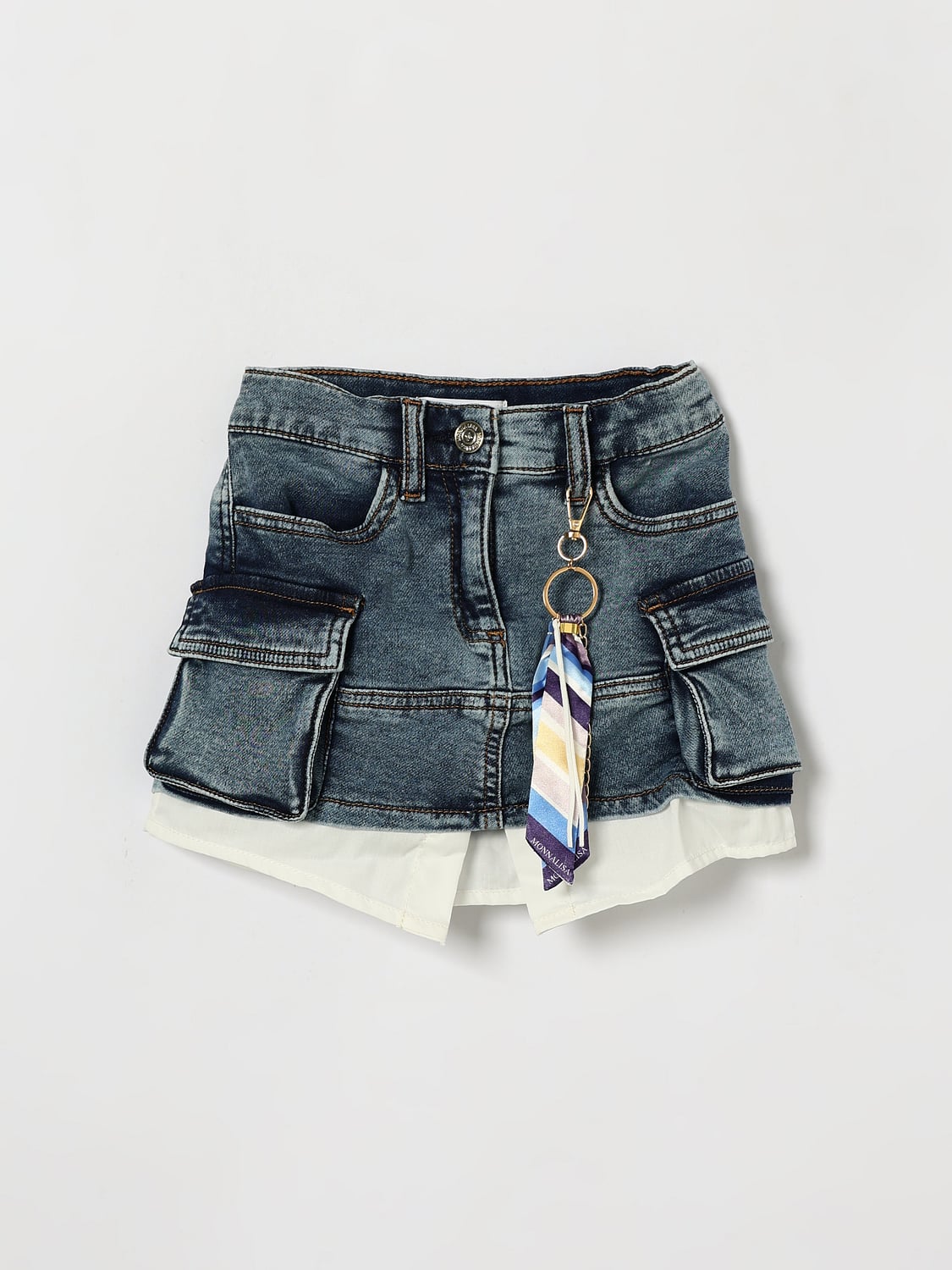 MONNALISA Girl's Denim Cargo Skirt with Charm Detail