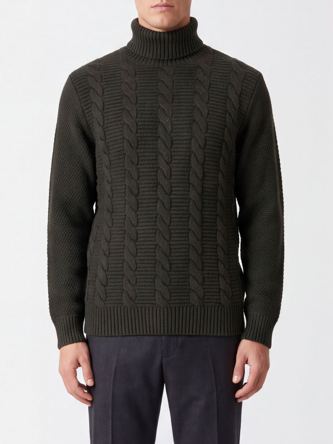 BARBOUR Dolcevita Staplecross in pura lana tricot con bordi a costine
