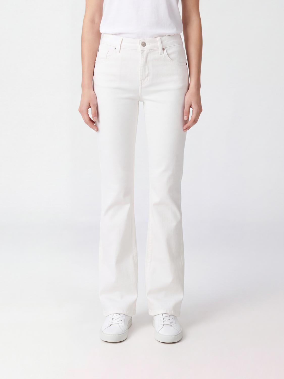 7 For All Mankind Mid-Rise Flared Jeans in White Stretch Denim