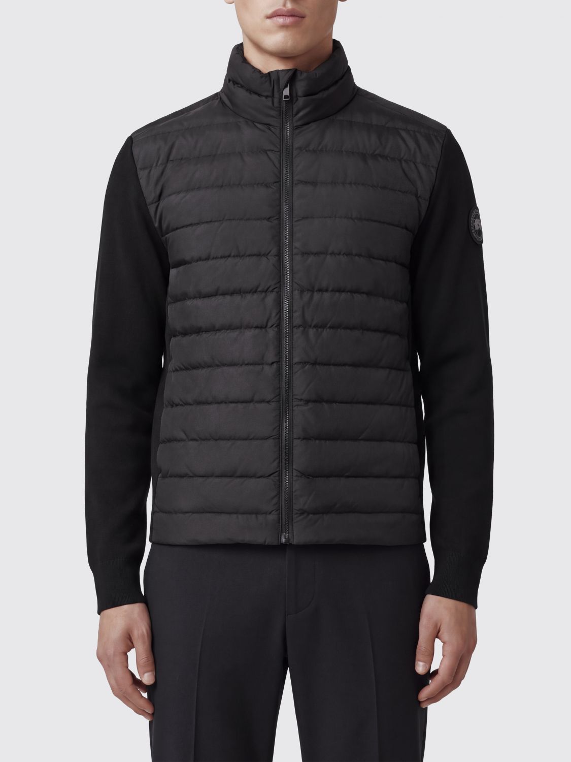 CANADA GOOSE Short Recycled Nylon Down Jacket with High Neck and Applied Logo CANADA GOOSE Short Recycled Nylon Down Jacket with High Neck and Applied Logo