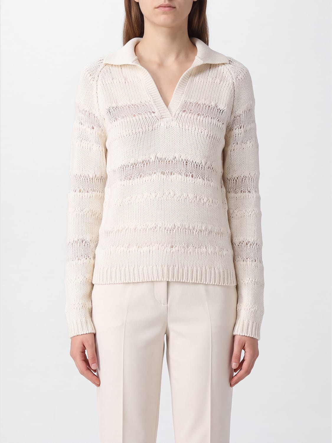 FABIANA FILIPPI Knit Polo in Wool Silk and Cashmere with V-Neck