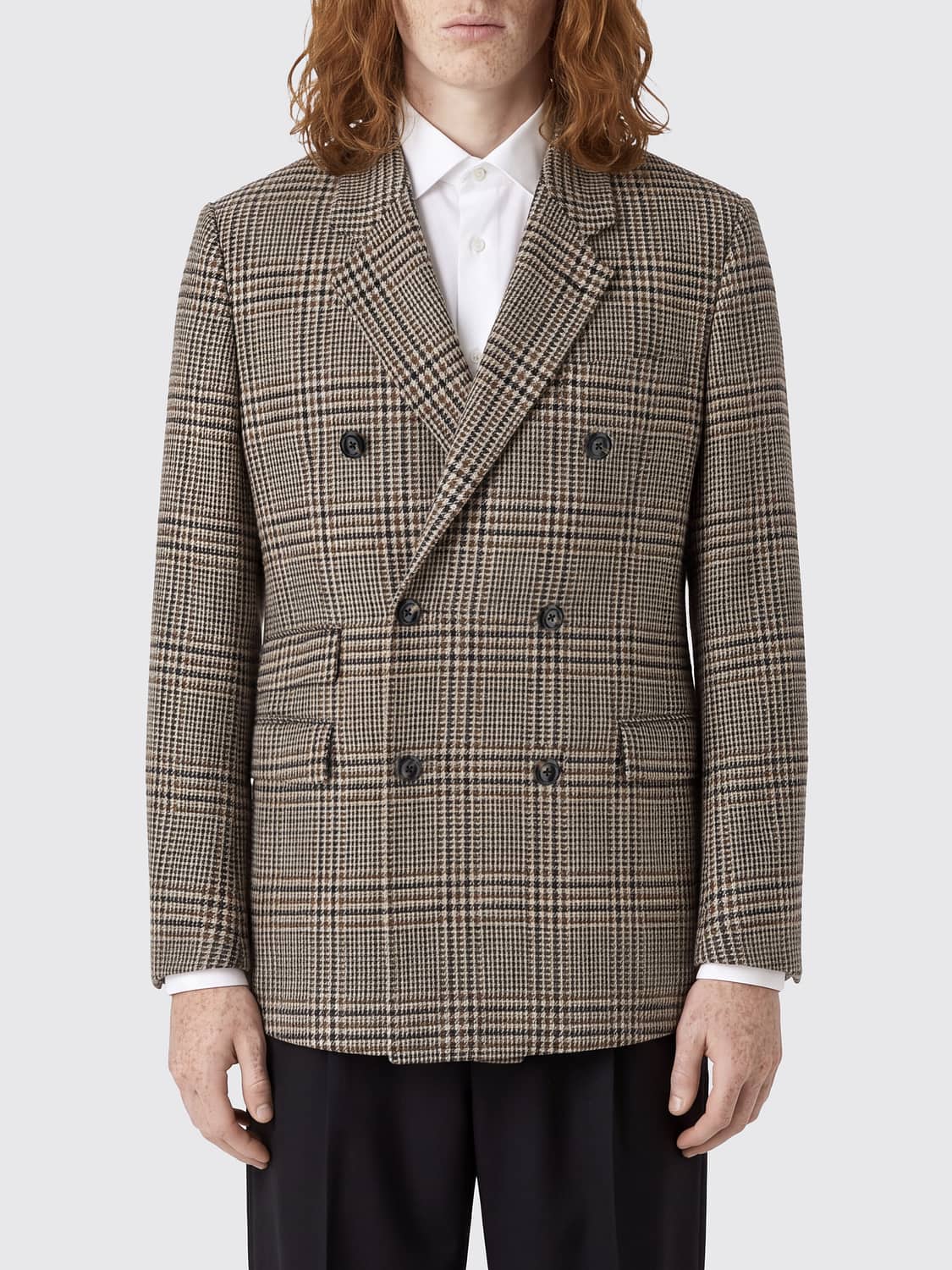 EMPORIO ARMANI Double-Breasted Virgin Wool Blazer with Houndstooth Pattern