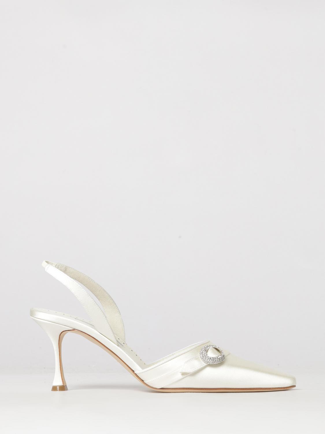 MANOLO BLAHNIK Zutoslipla Satin Slingback Pumps with Jewelled Buckle and Stiletto Heel