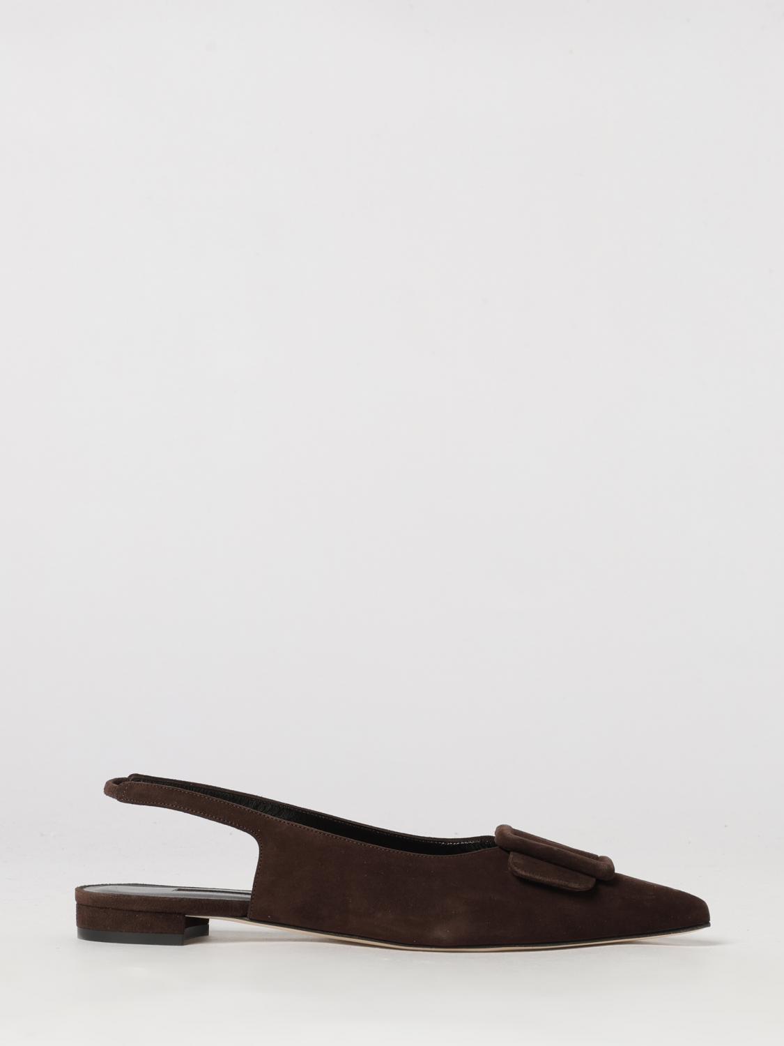 MANOLO BLAHNIK Maylura Suede Slingback Ballet Flats with Buckle